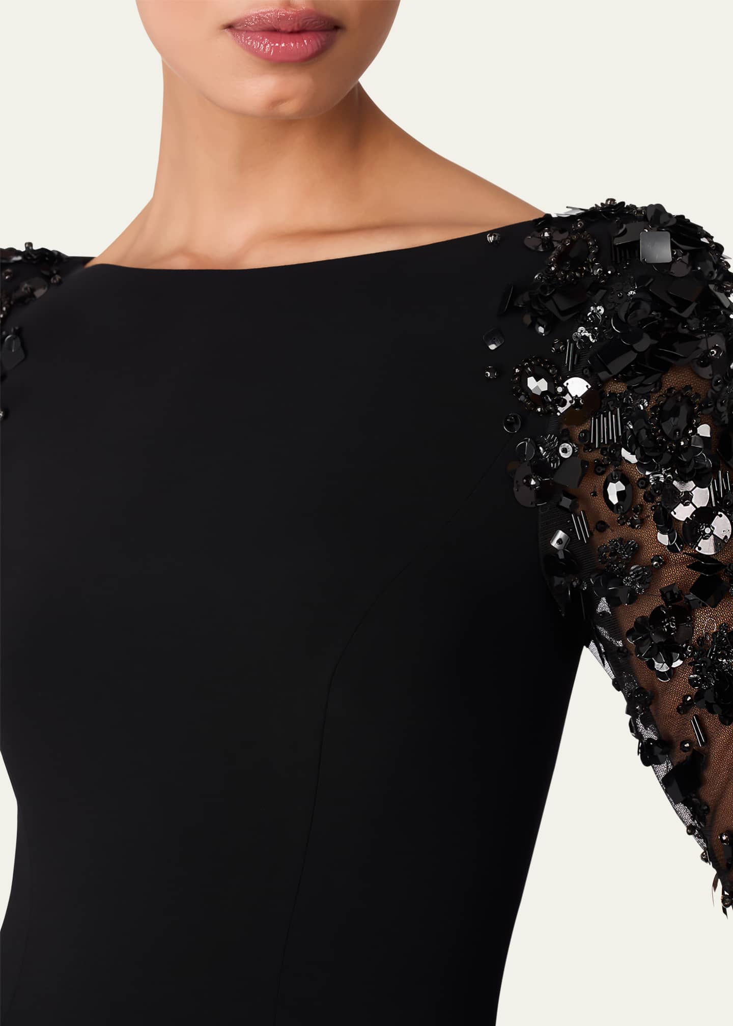 Jenny Packham Sylvia Beaded Long-Sleeve Crepe Gown Image 4 of 4