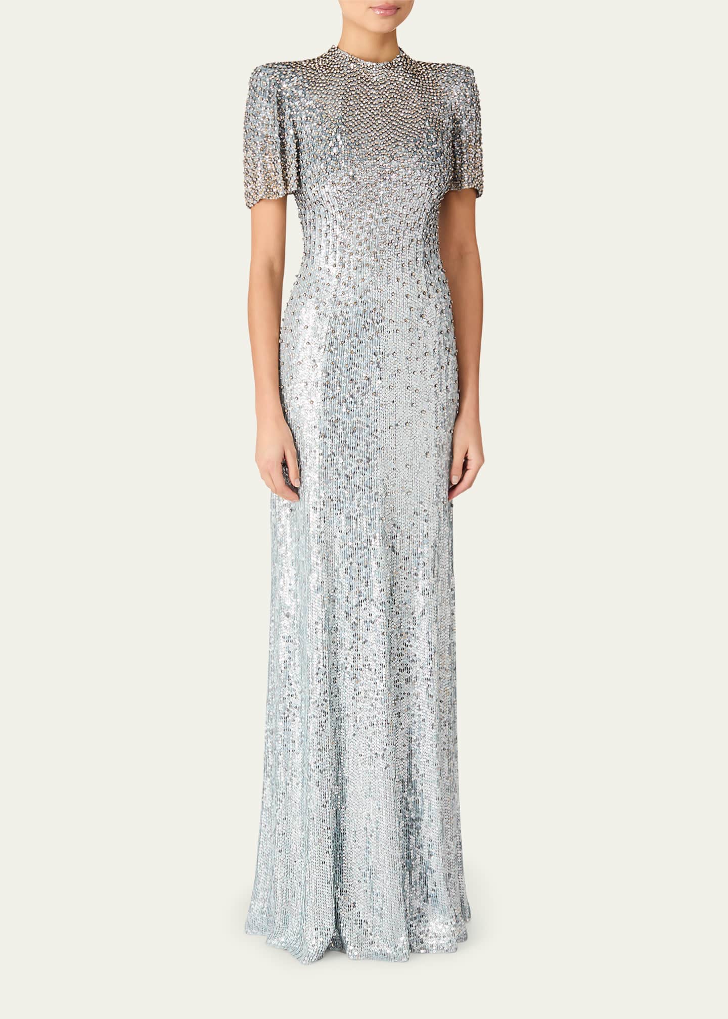 Jenny Packham Jourdain Crystal Sequined Flutter-Sleeve Gown Image 2 of 4
