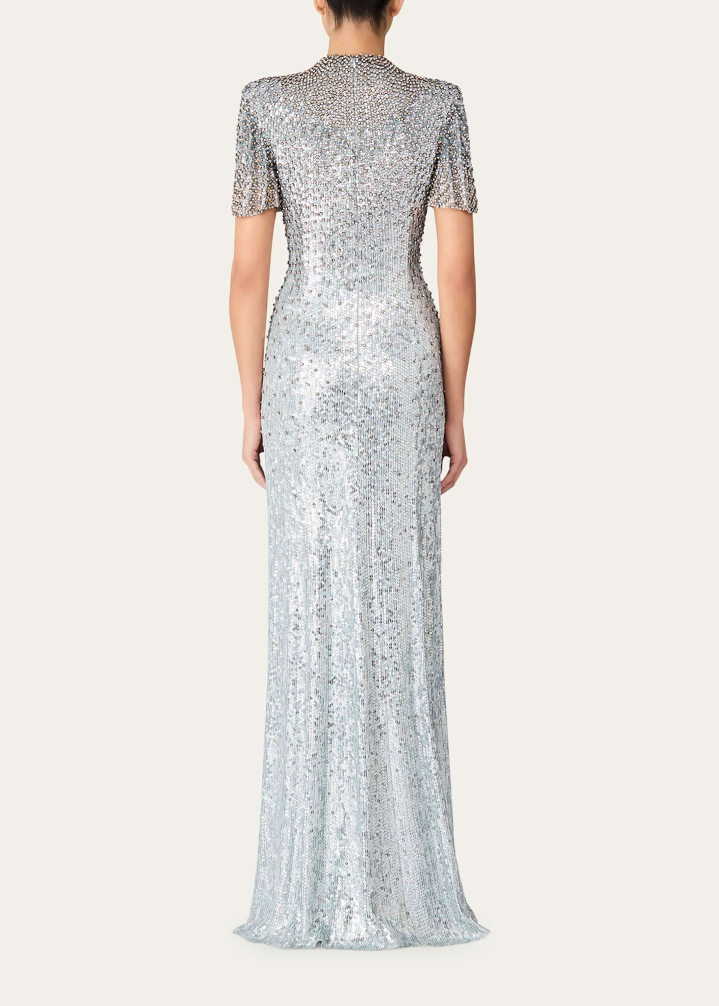 Jenny Packham Jourdain Crystal Sequined Flutter-Sleeve Gown Image 3 of 4