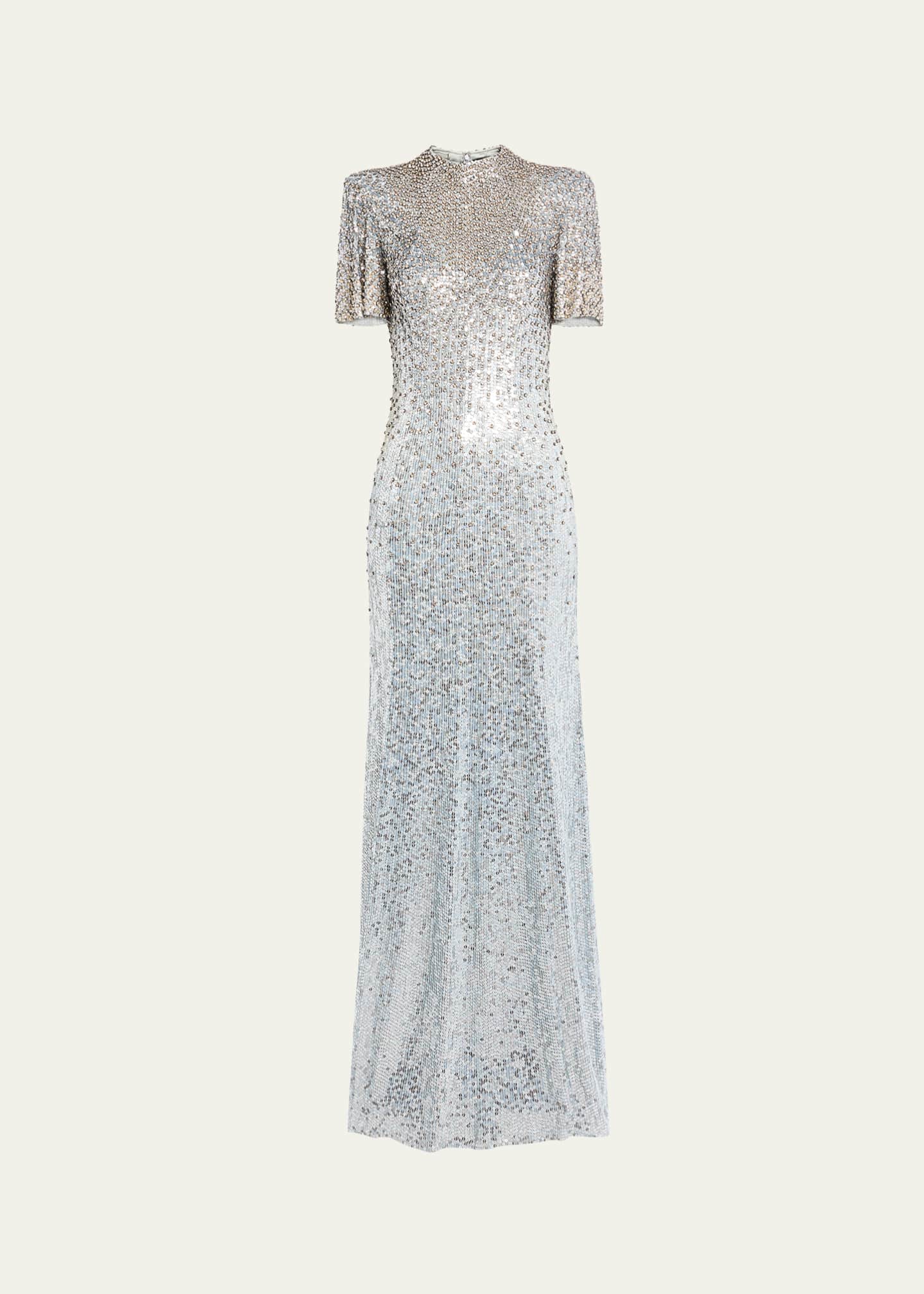 Jenny Packham Jourdain Crystal Sequined Flutter-Sleeve Gown Image 1 of 4