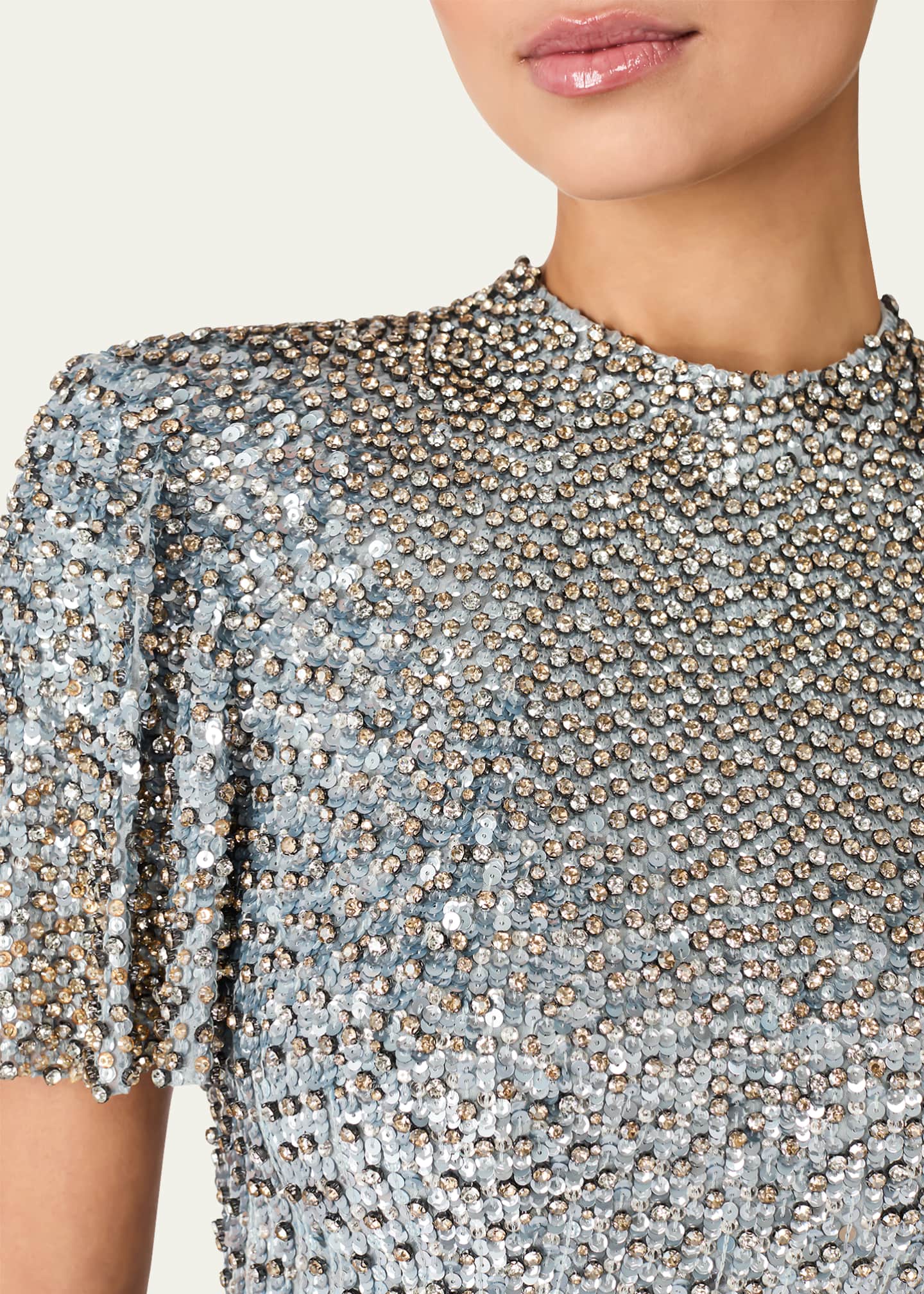 Jenny Packham Jourdain Crystal Sequined Flutter-Sleeve Gown Image 4 of 4