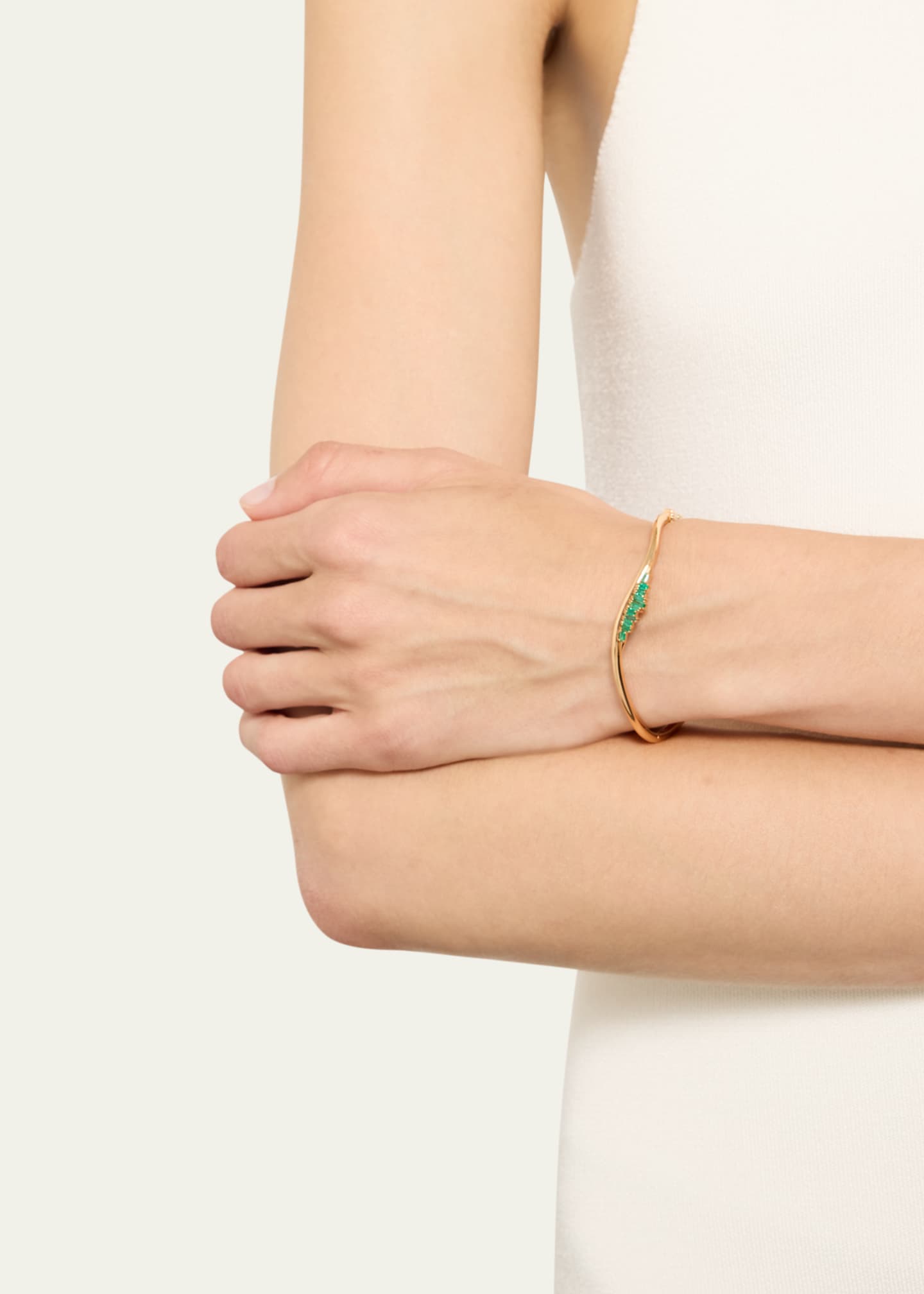 Nak Armstrong 20K Rose Gold Twisted Cuff Bracelet with Emeralds Image 2 of 4