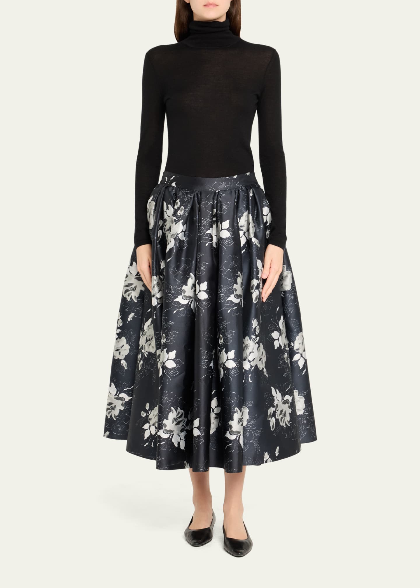 Prabal Gurung Floral Pleated Full Midi Skirt Image 2 of 5