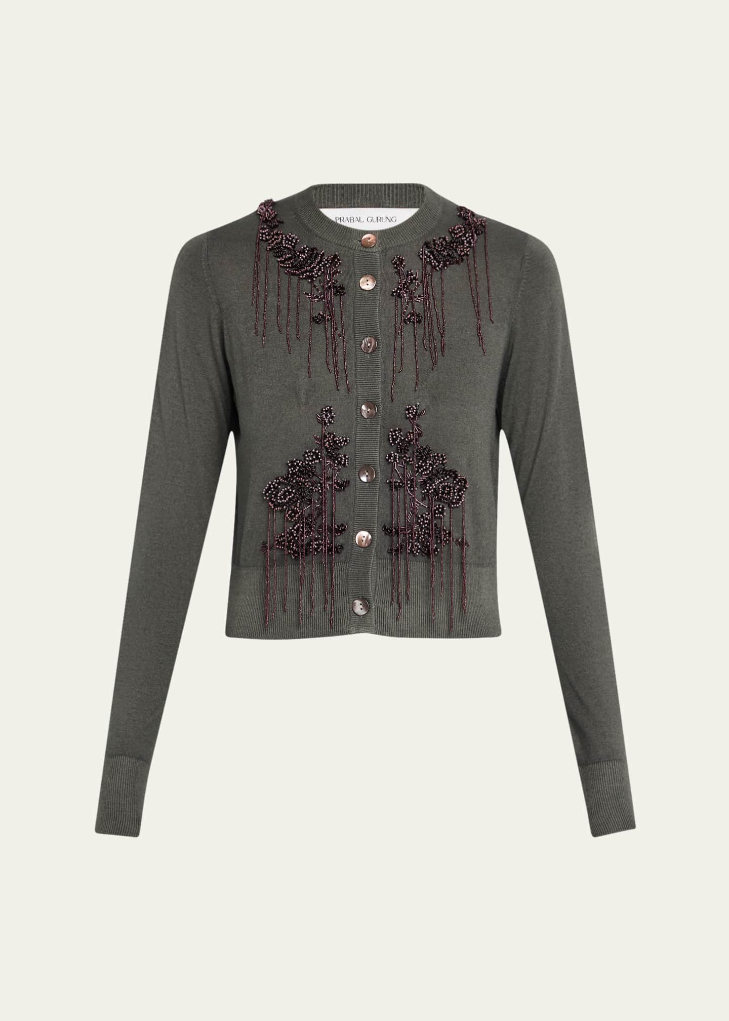 Prabal Gurung Embroidered Button-Front Cardigan Image 1 of 5