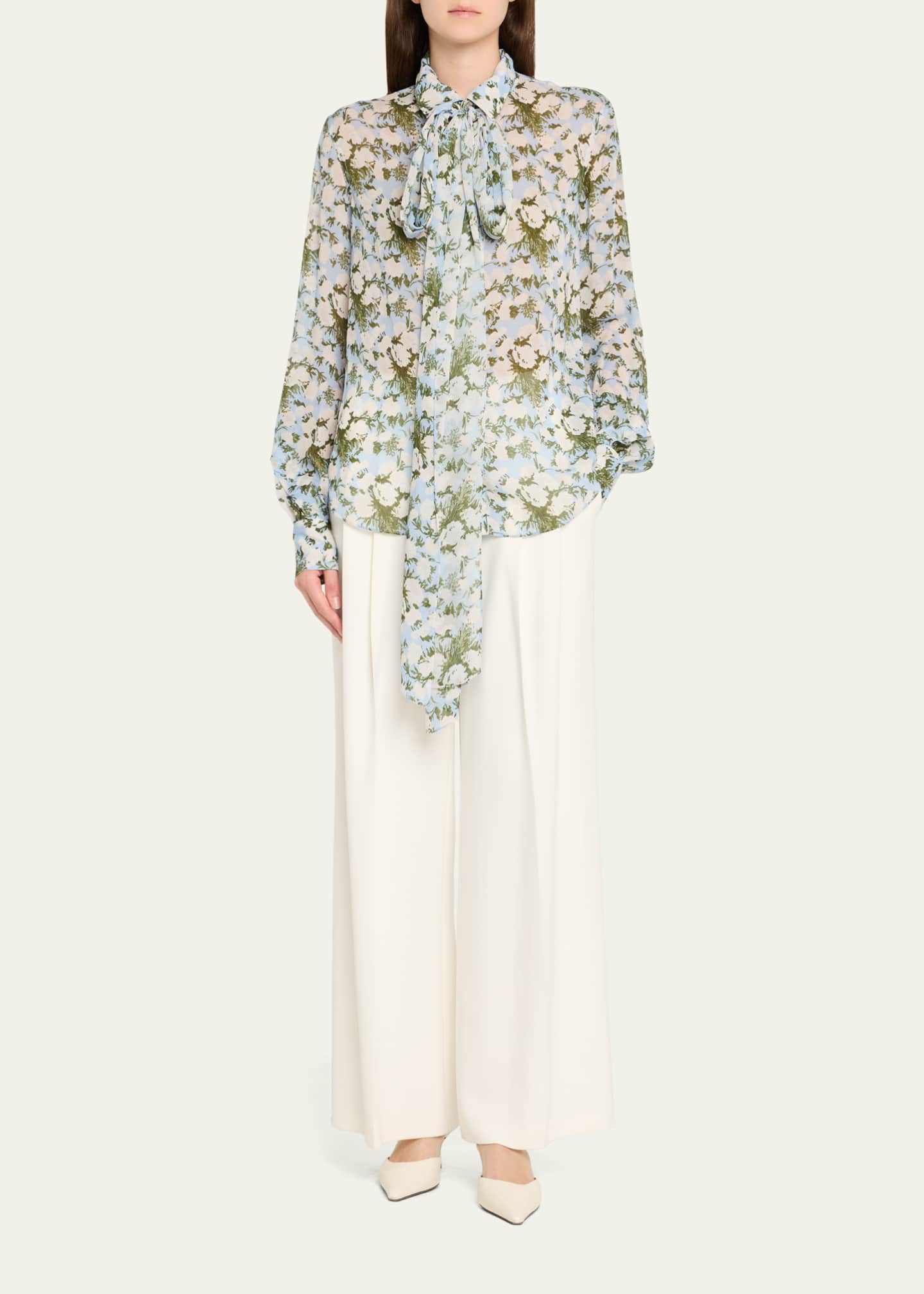 Prabal Gurung Floral Tie-Neck Blouse Image 2 of 5