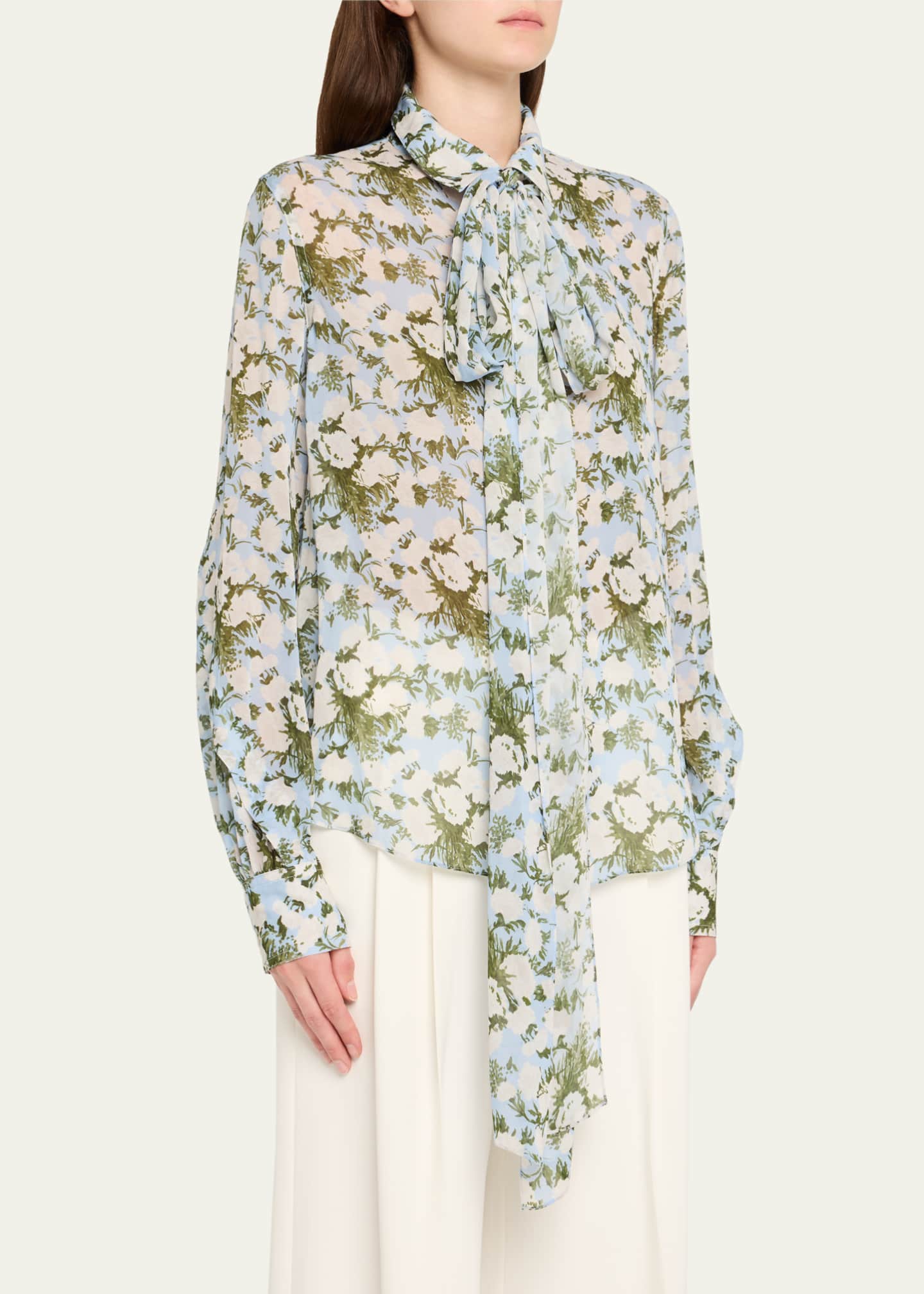 Prabal Gurung Floral Tie-Neck Blouse Image 4 of 5