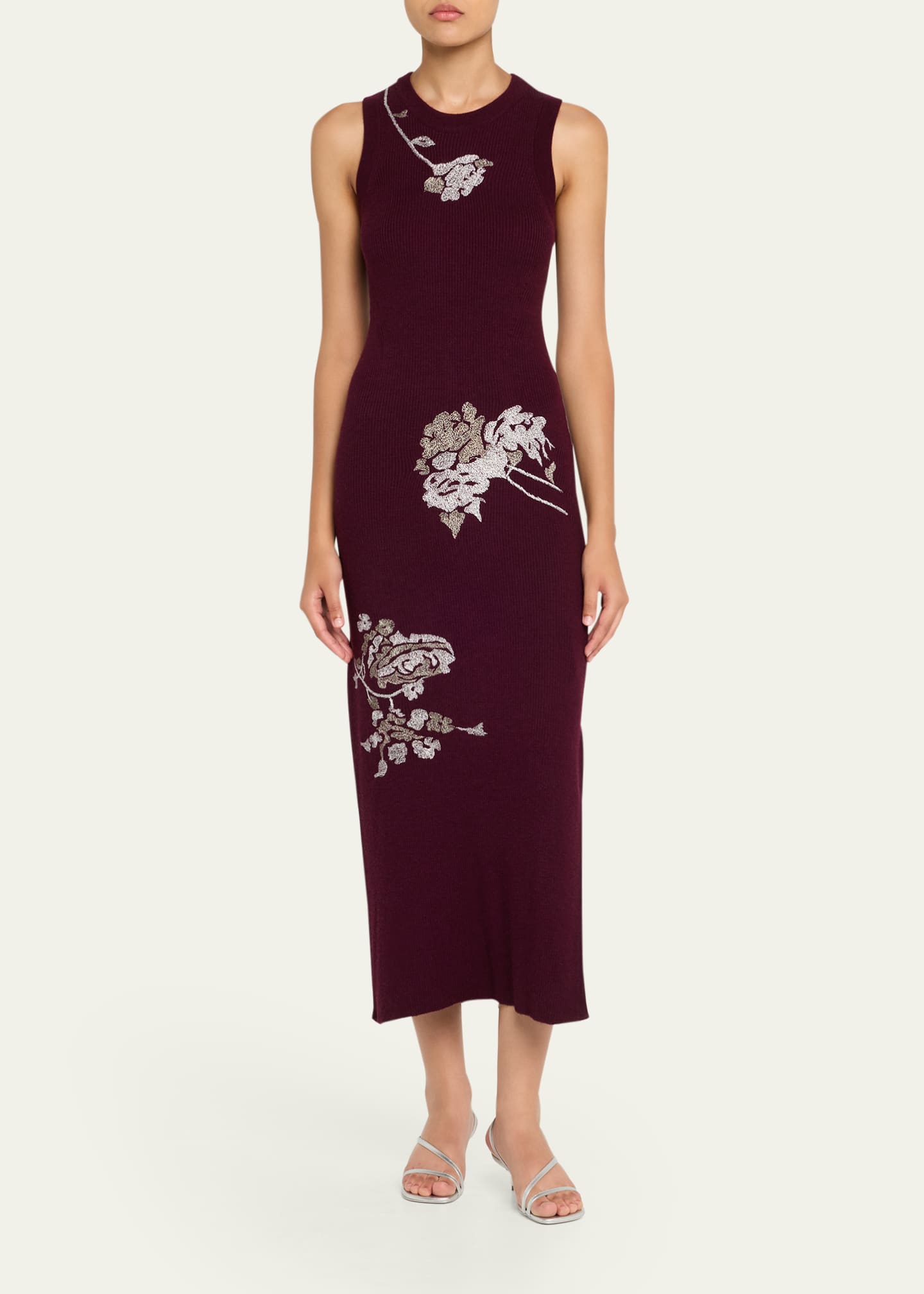 Prabal Gurung Floral Embroidered Sleeveless Rib Midi Dress Image 2 of 5