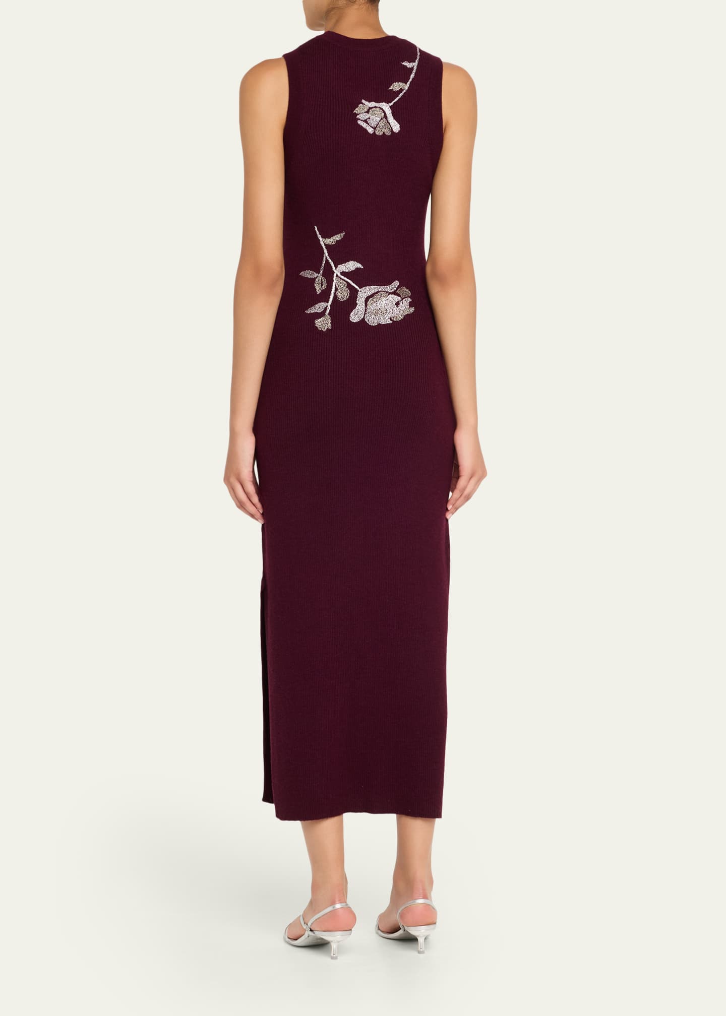 Prabal Gurung Floral Embroidered Sleeveless Rib Midi Dress Image 3 of 5