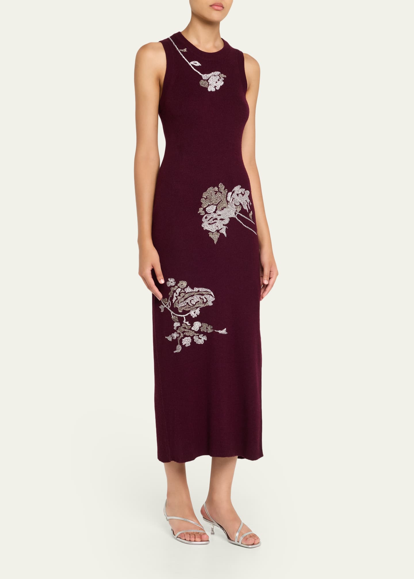 Prabal Gurung Floral Embroidered Sleeveless Rib Midi Dress Image 4 of 5