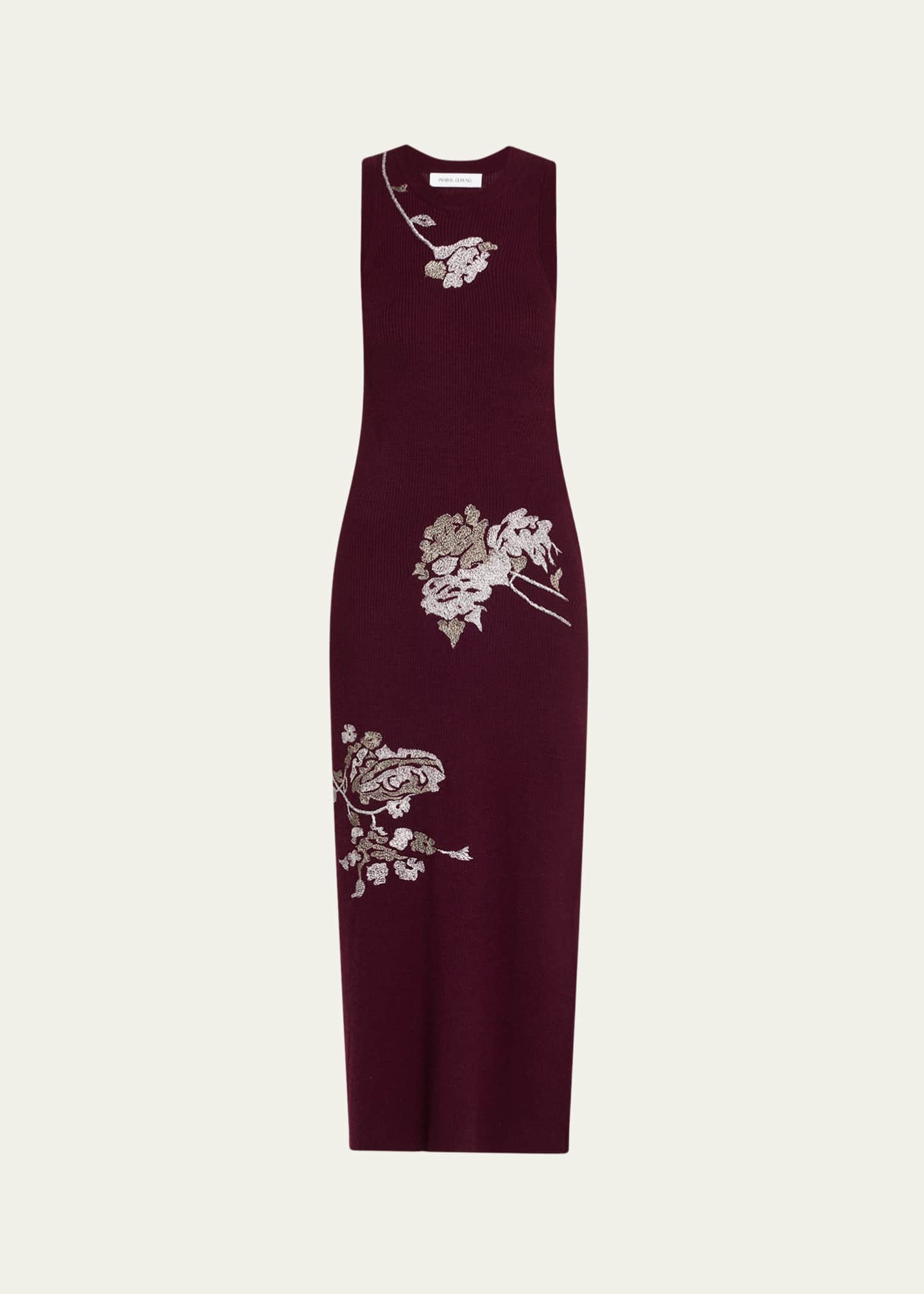 Prabal Gurung Floral Embroidered Sleeveless Rib Midi Dress Image 1 of 5