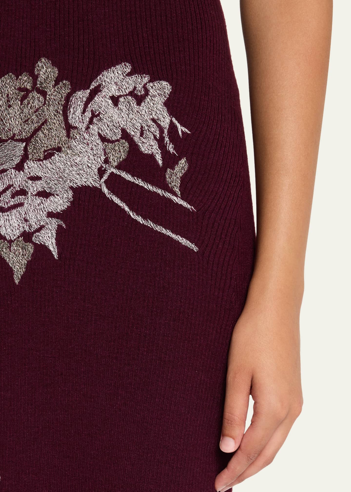 Prabal Gurung Floral Embroidered Sleeveless Rib Midi Dress Image 5 of 5