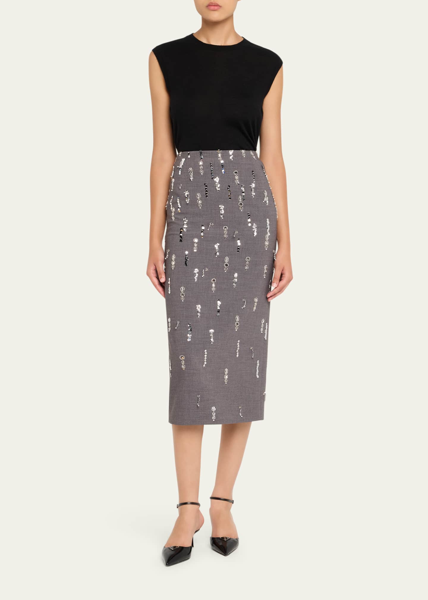 Prabal Gurung Sequin Embroidered Pencil Midi Skirt Image 2 of 5