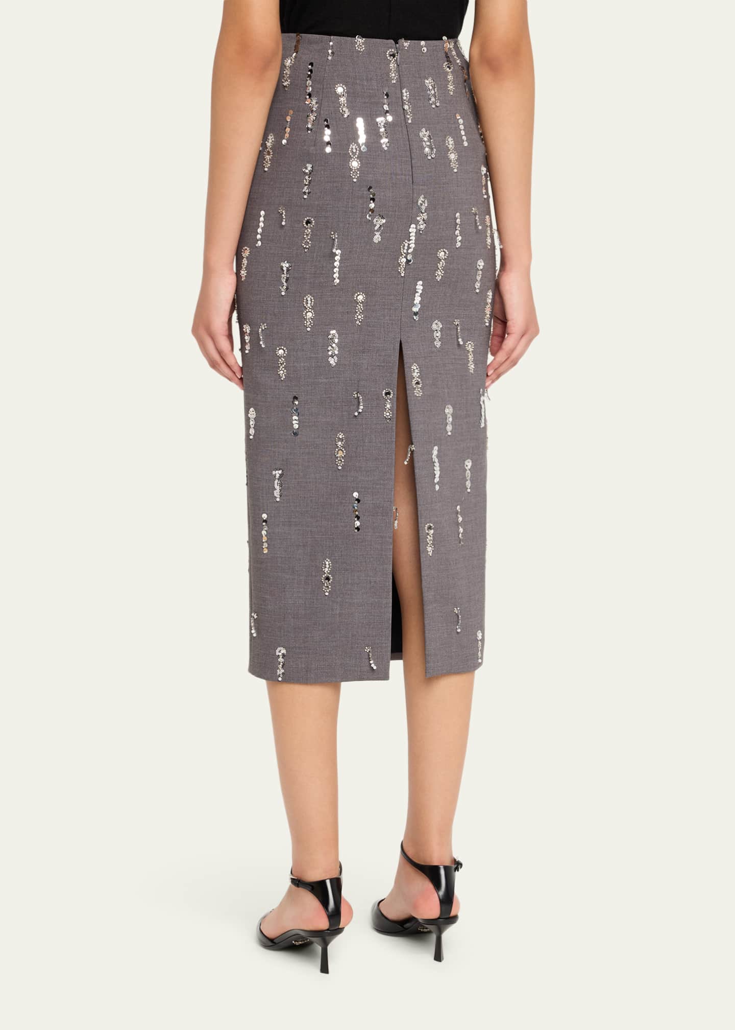 Prabal Gurung Sequin Embroidered Pencil Midi Skirt Image 3 of 5