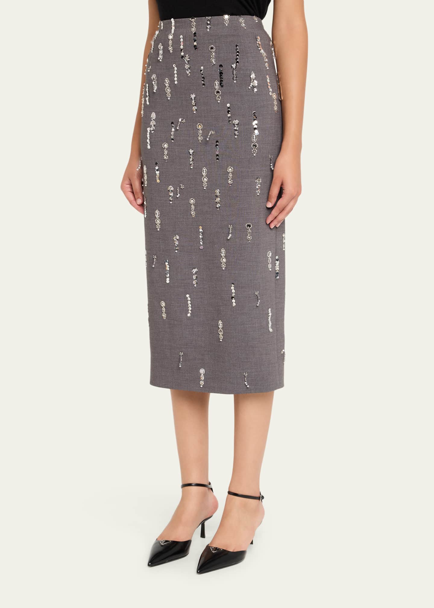 Prabal Gurung Sequin Embroidered Pencil Midi Skirt Image 4 of 5