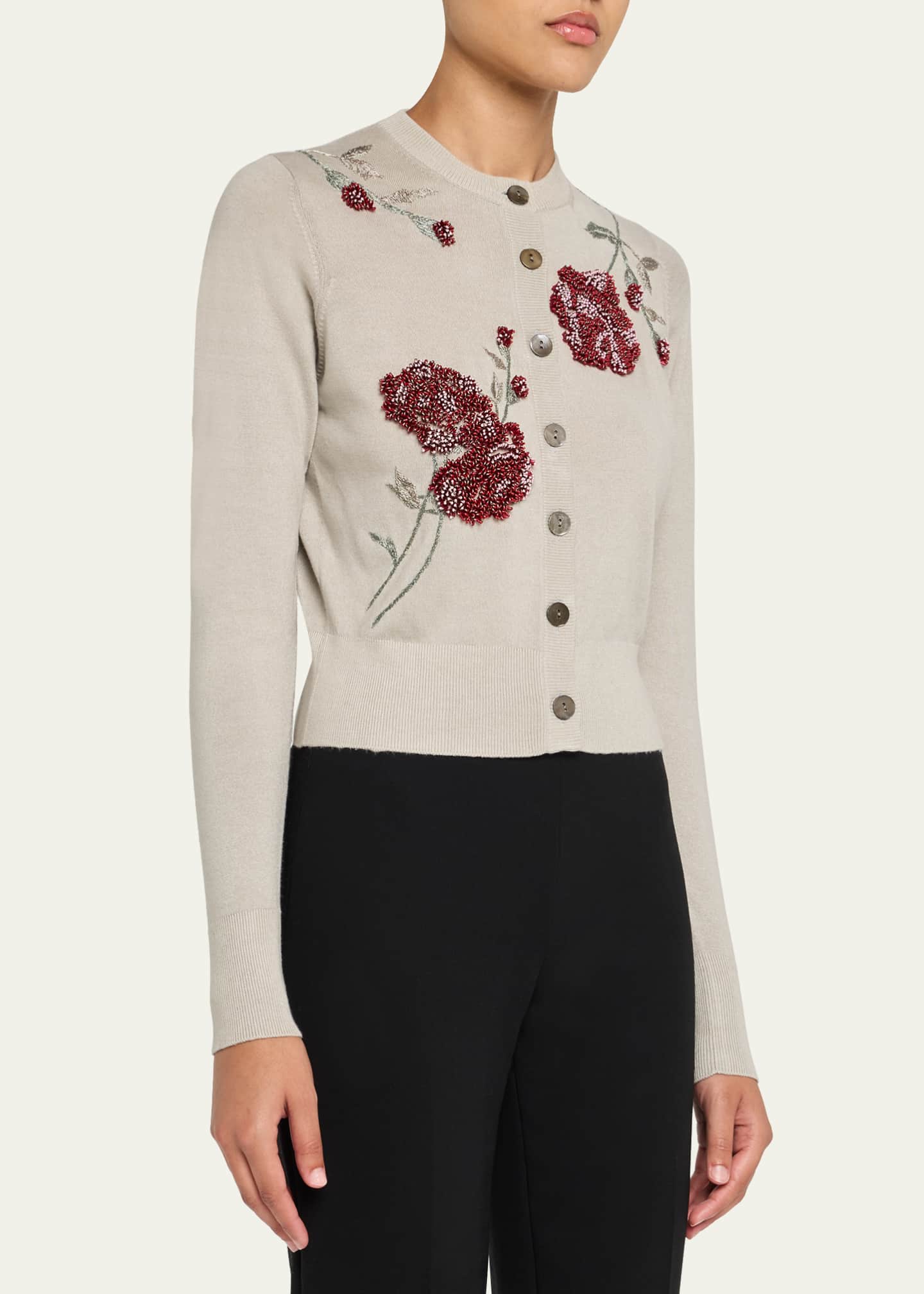 Prabal Gurung Floral Embroidered Cashmere Cardigan Image 4 of 5