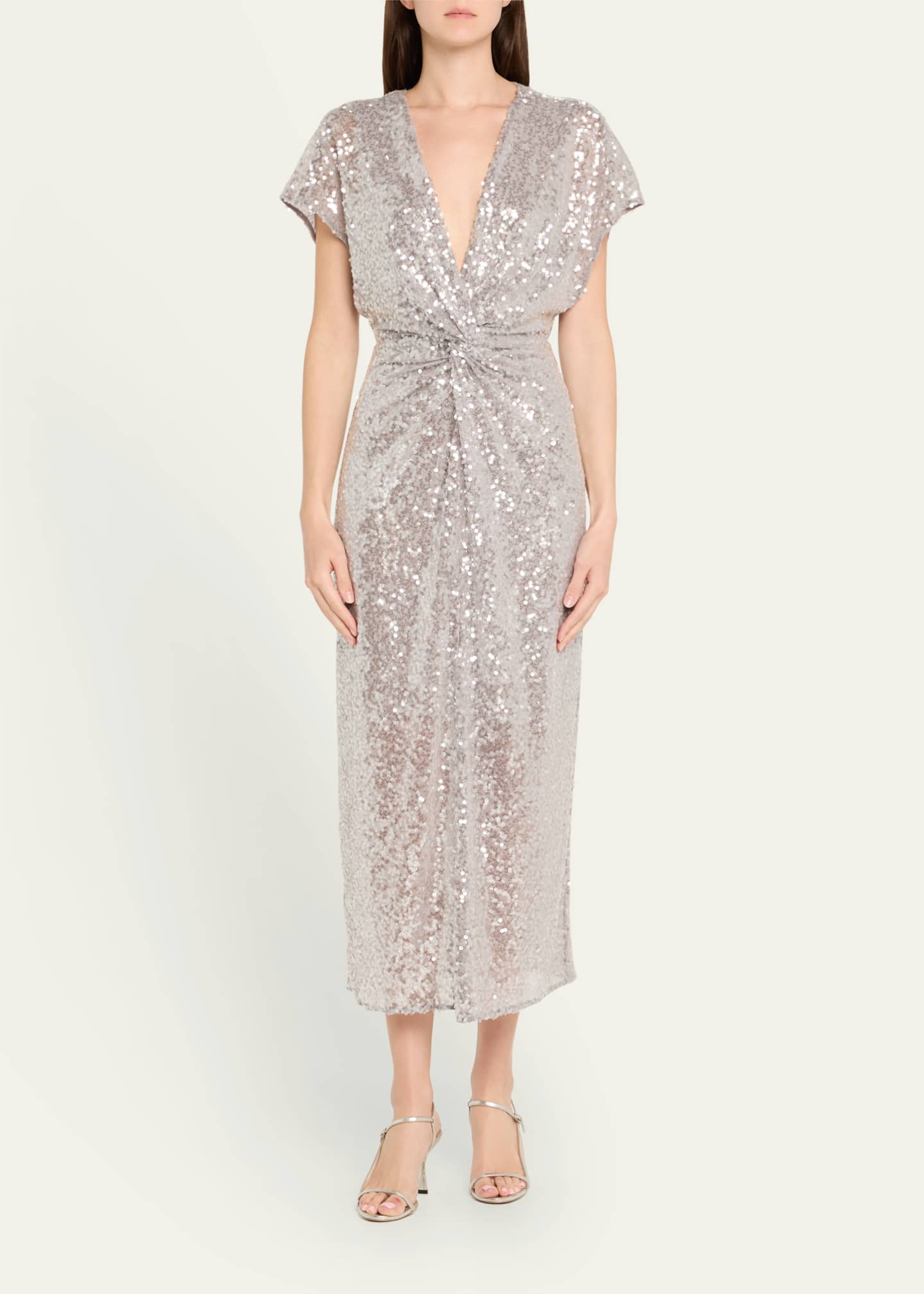 Prabal Gurung Sequined Twist-Front Midi Dress Image 2 of 5