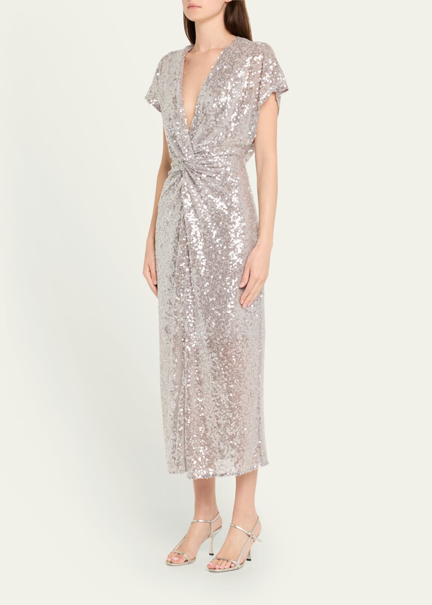 Prabal Gurung Sequined Twist-Front Midi Dress Image 4 of 5