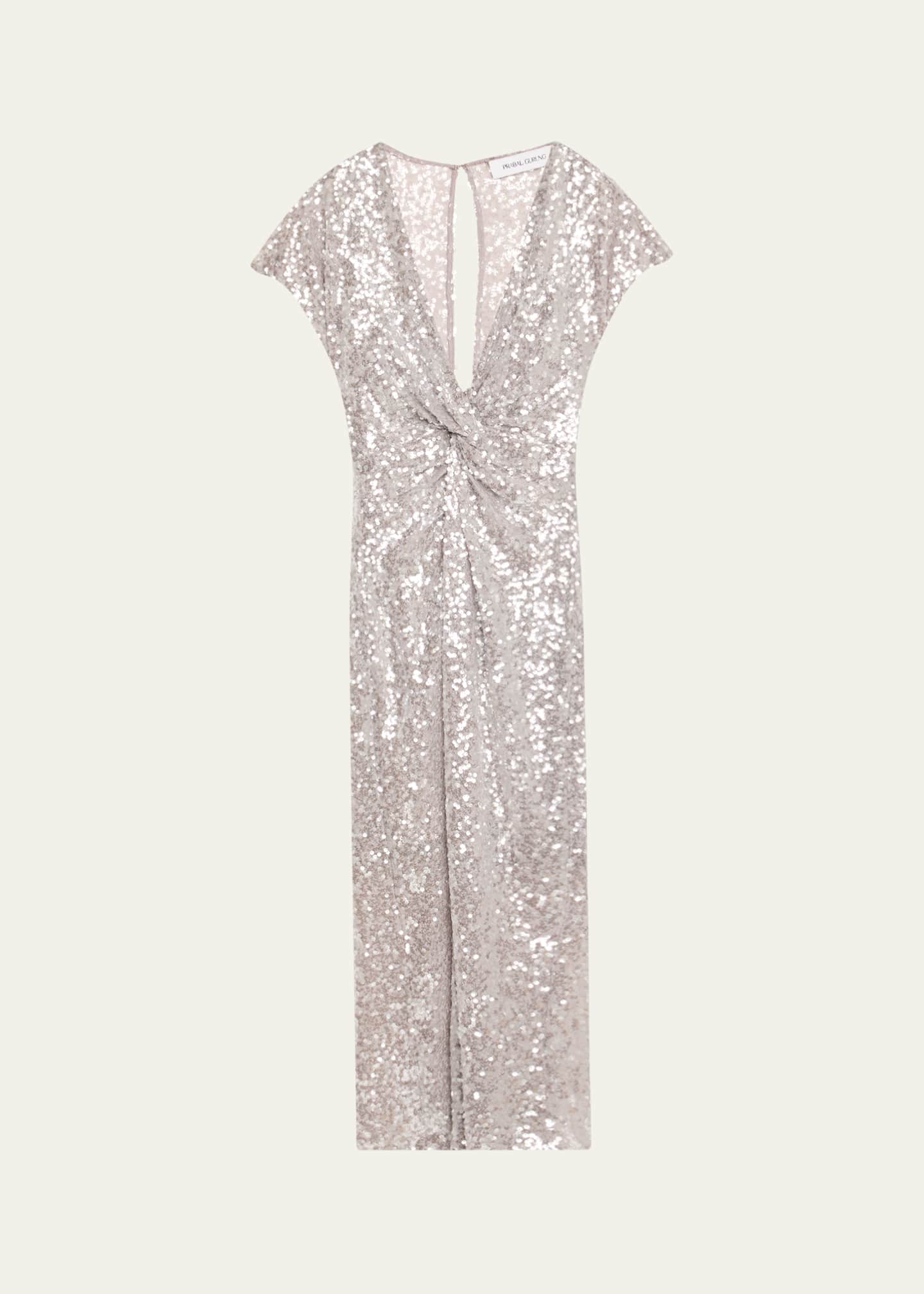 Prabal Gurung Sequined Twist-Front Midi Dress Image 1 of 5