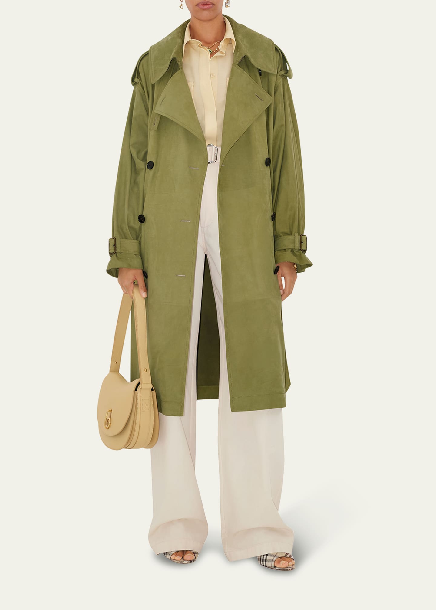 Burberry Double-Breasted Suede Trench Coat Image 2 of 4