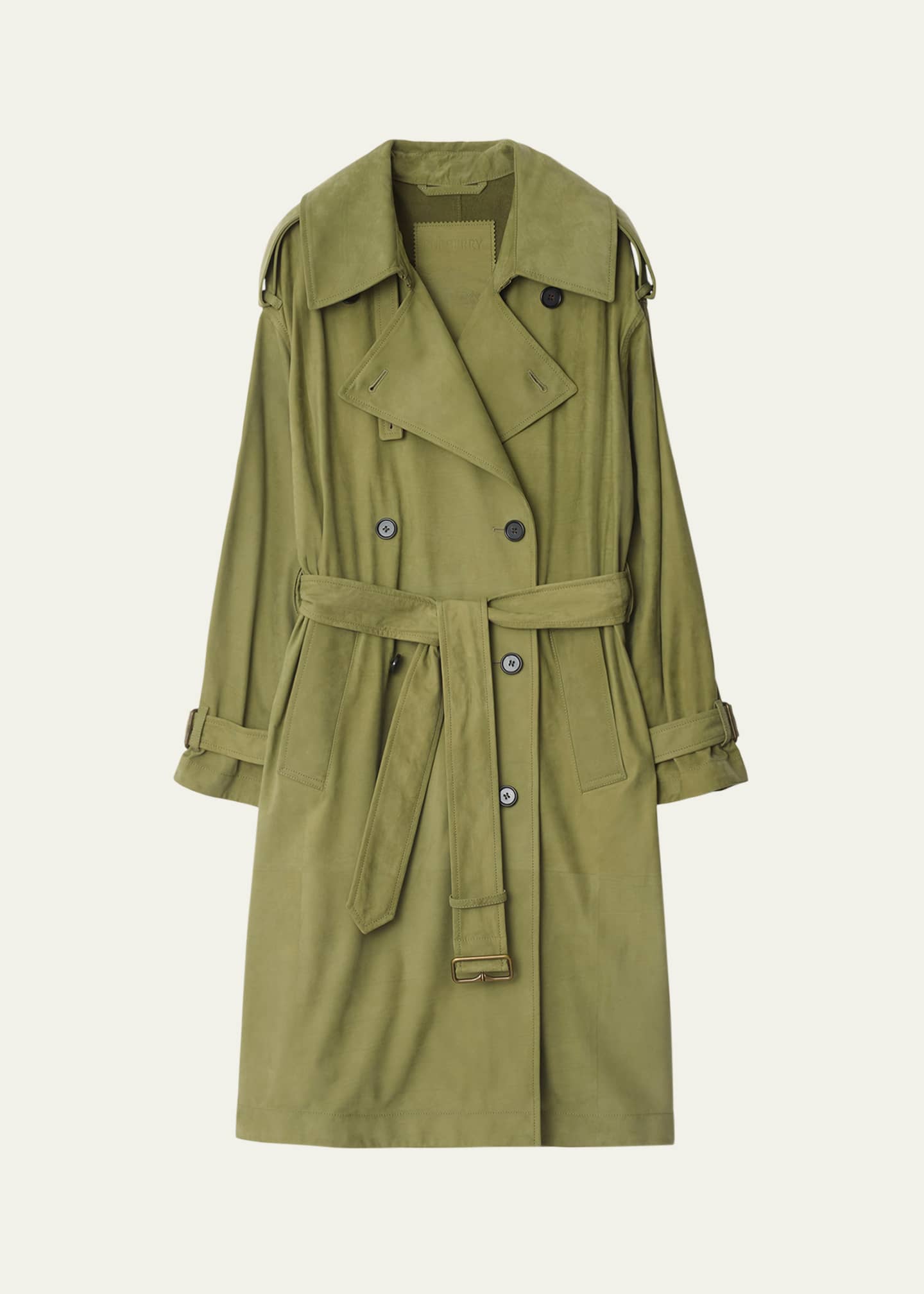 Burberry Double-Breasted Suede Trench Coat Image 1 of 4