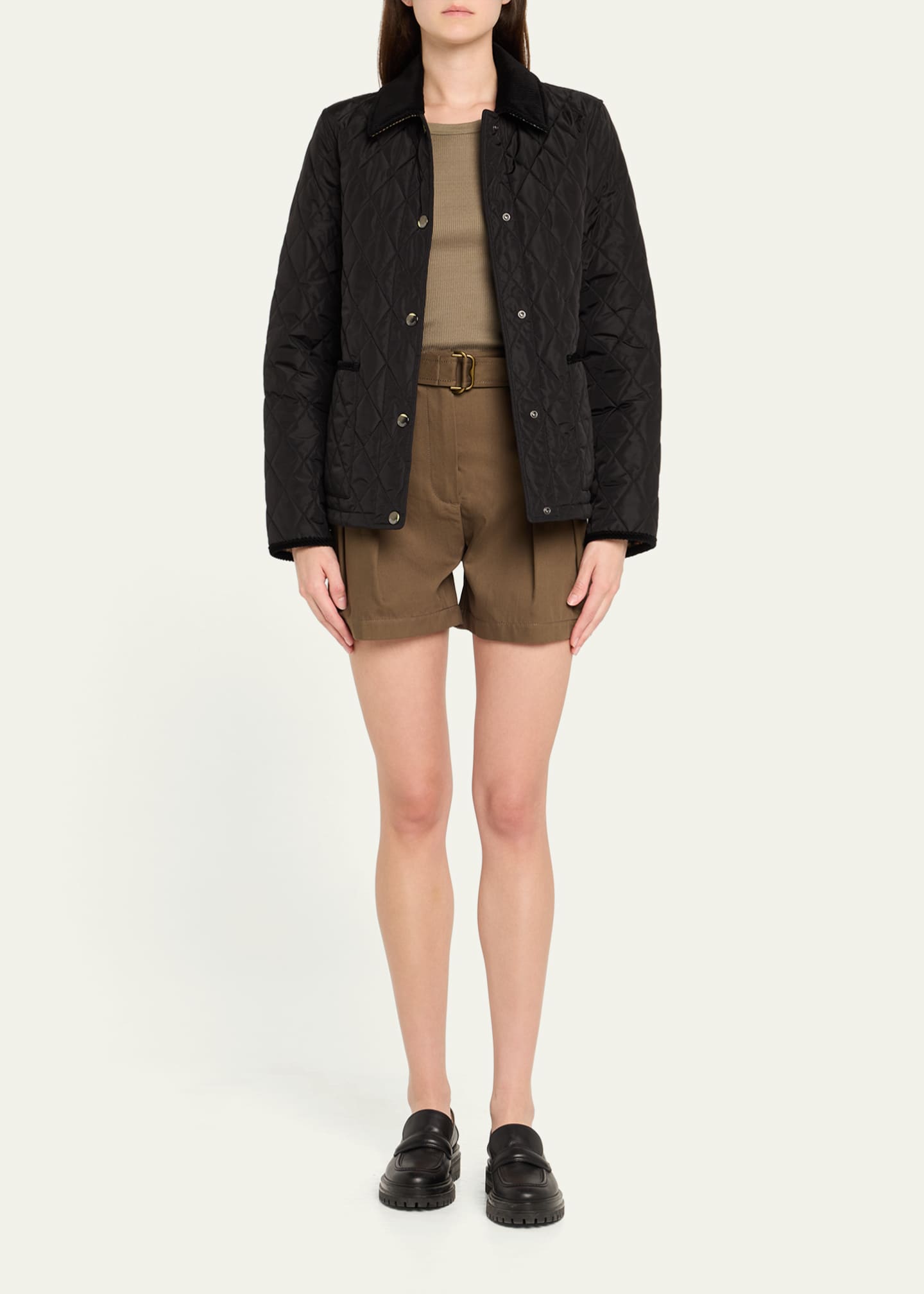 Burberry Double-Pleated Military Shorts With Belt Image 2 of 5