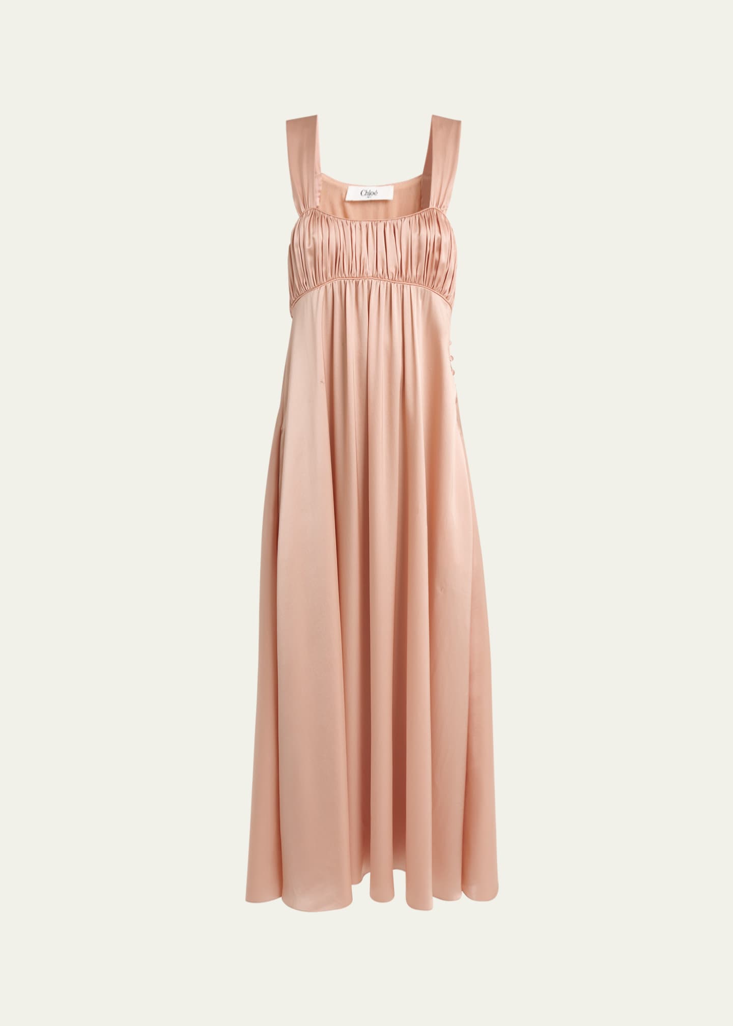 Chloe Sleeveless Shirred Silk Satin Midi Dress Image 1 of 5