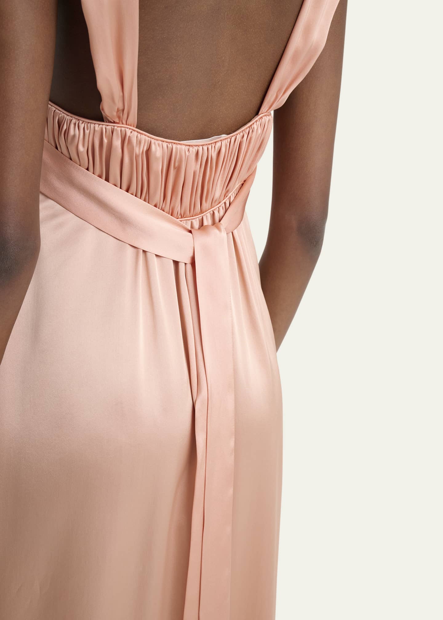 Chloe Sleeveless Shirred Silk Satin Midi Dress Image 5 of 5
