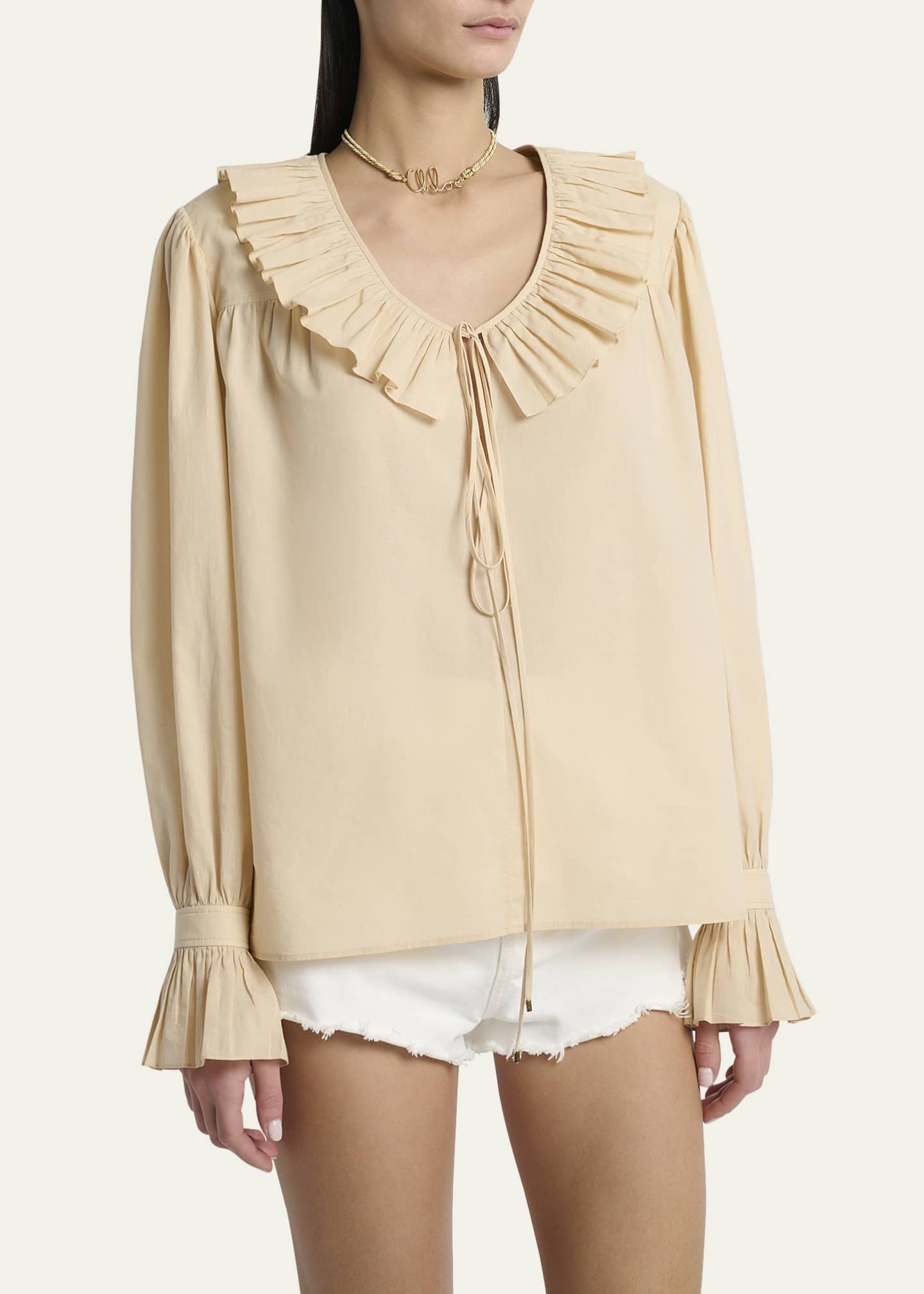 Chloe Ruffle Cotton Voile Blouse Image 4 of 5
