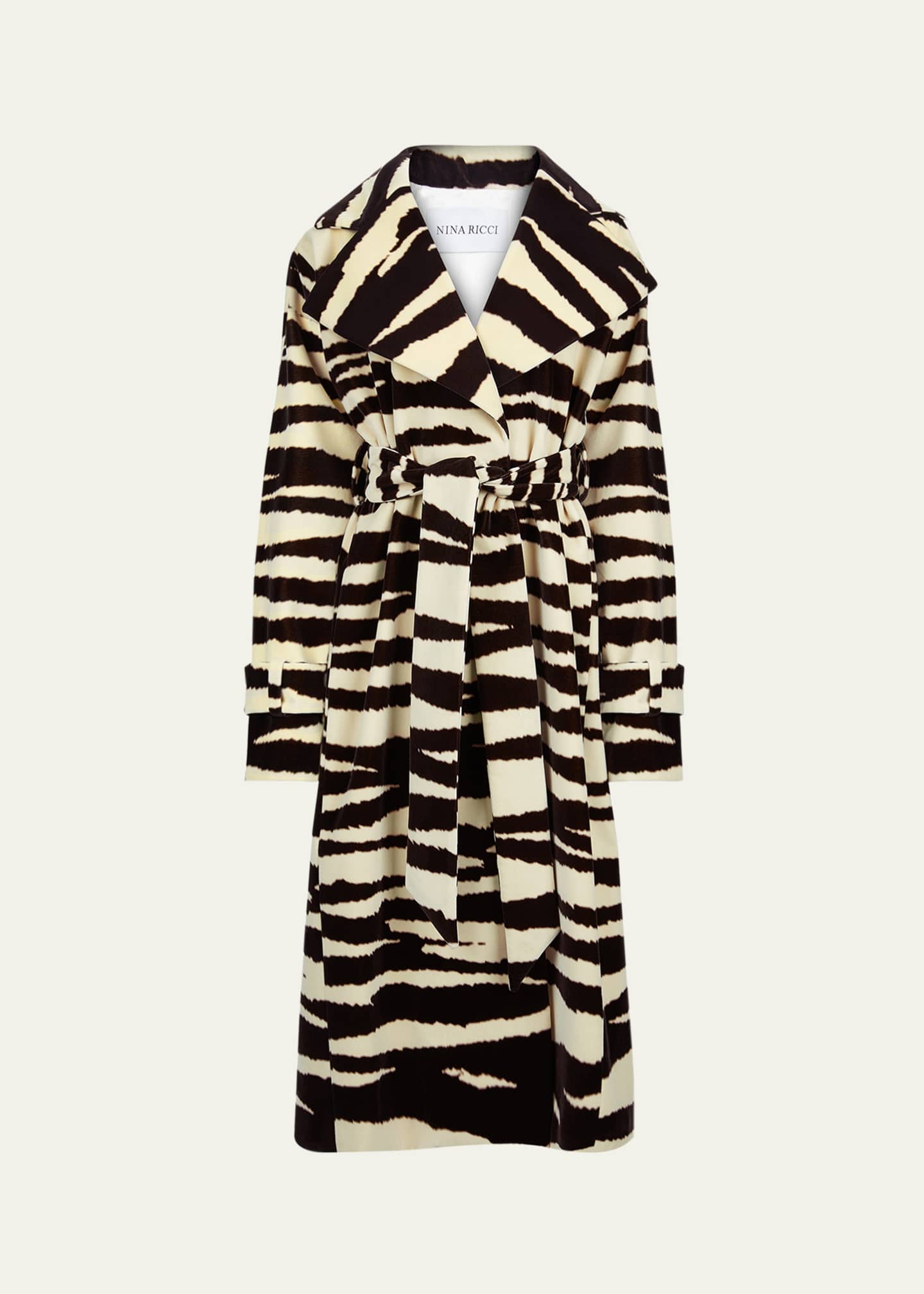 Nina Ricci Zebra-Print Belted Wrap Coat