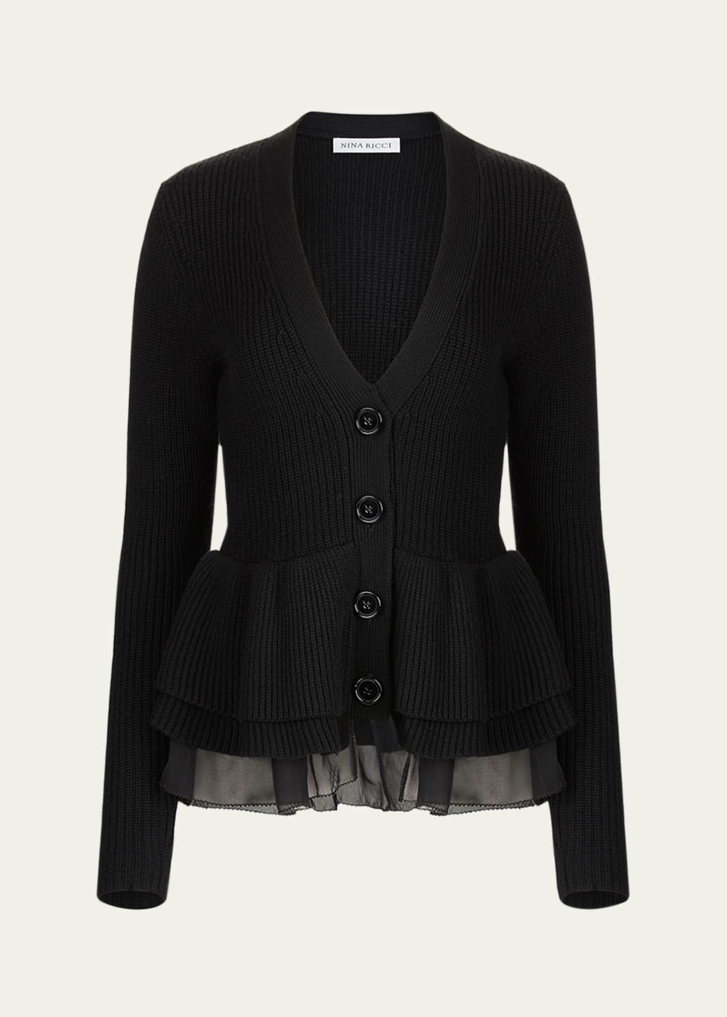 Nina Ricci Layered Ruffle V-Neck Cardigan