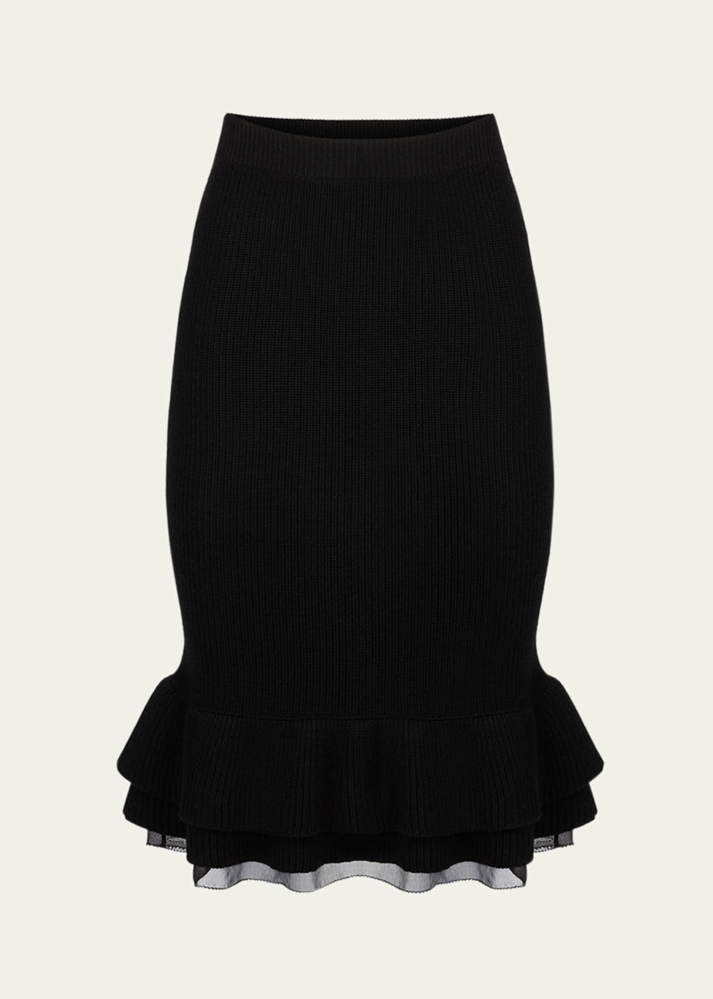 Nina Ricci Layered Ruffle Knit Pencil Midi Skirt