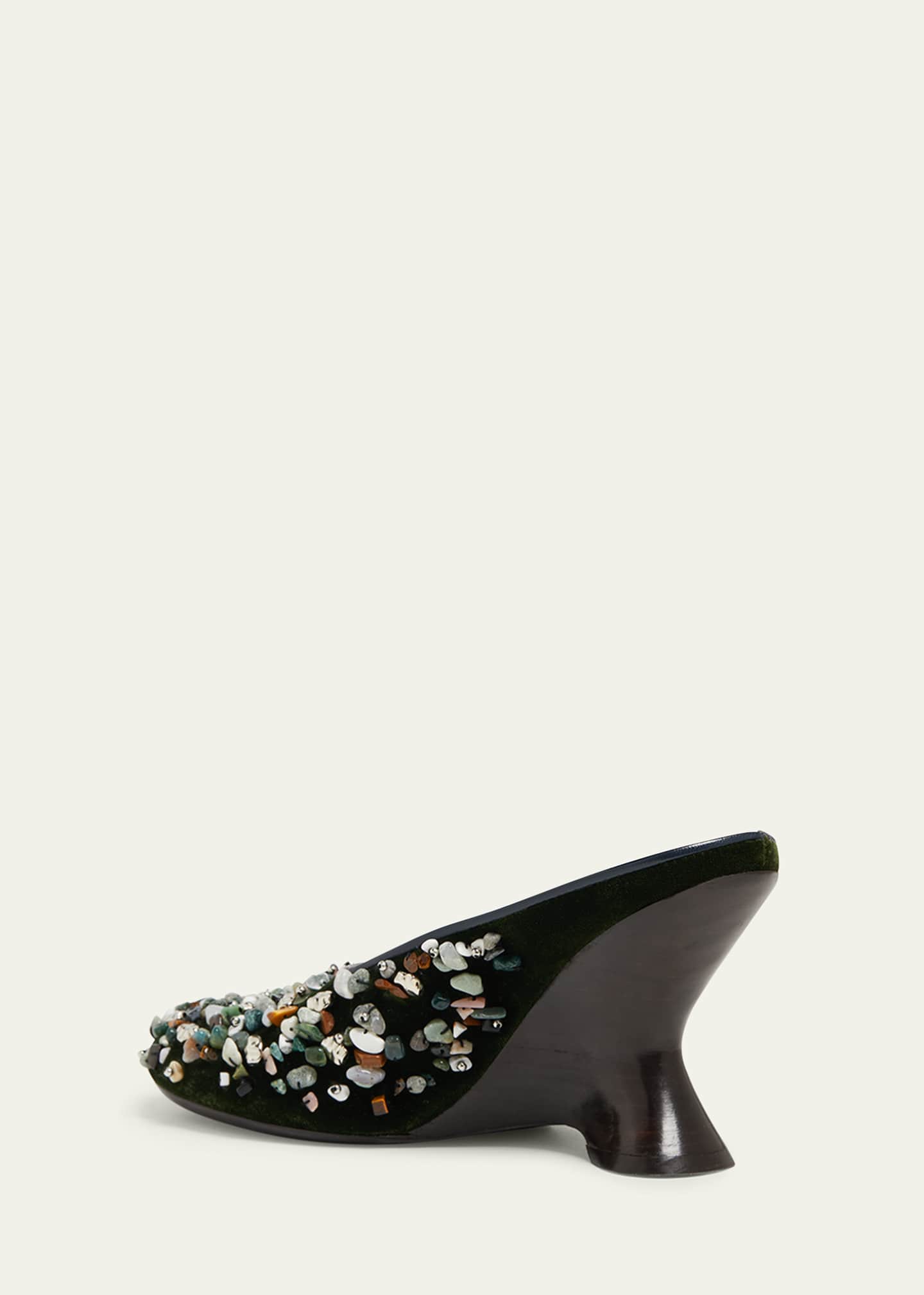 Dries Van Noten Gemstone Embellished Velvet Wedge Mules Image 2 of 4