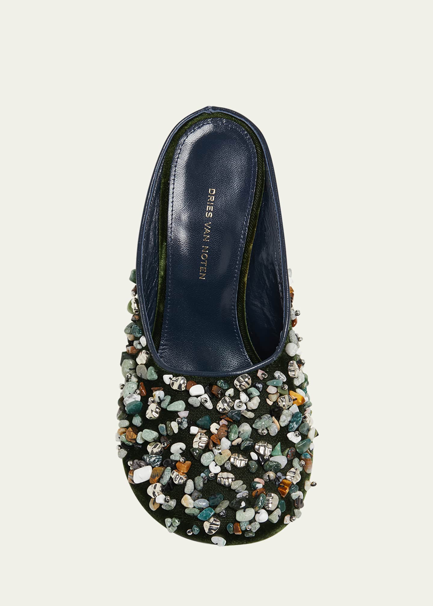 Dries Van Noten Gemstone Embellished Velvet Wedge Mules Image 4 of 4