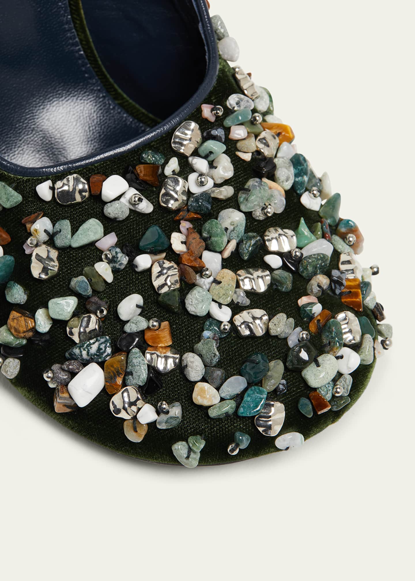 Dries Van Noten Gemstone Embellished Velvet Wedge Mules Image 3 of 4