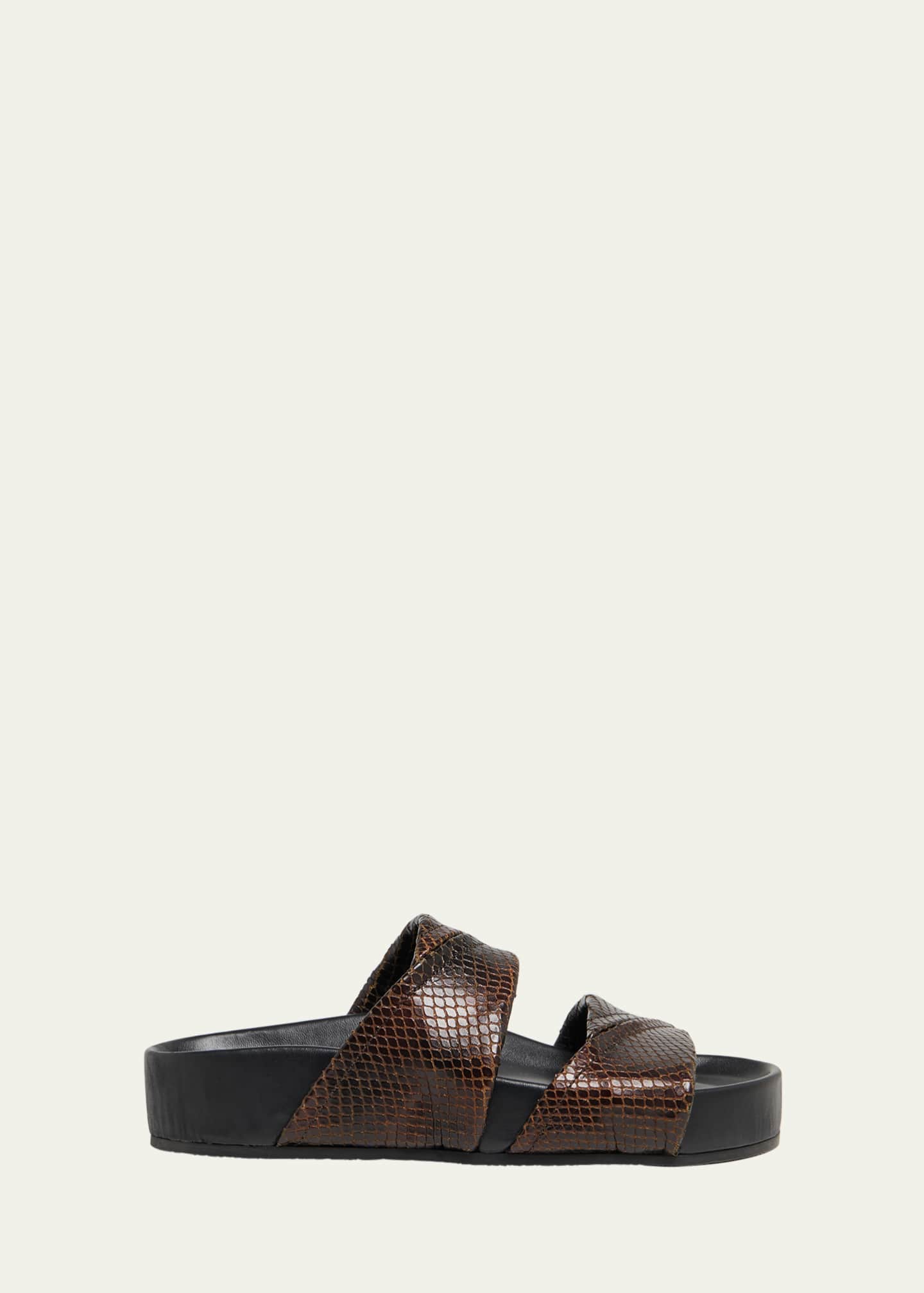 Dries Van Noten Snake-Embossed Leather Platform Slide Sandals