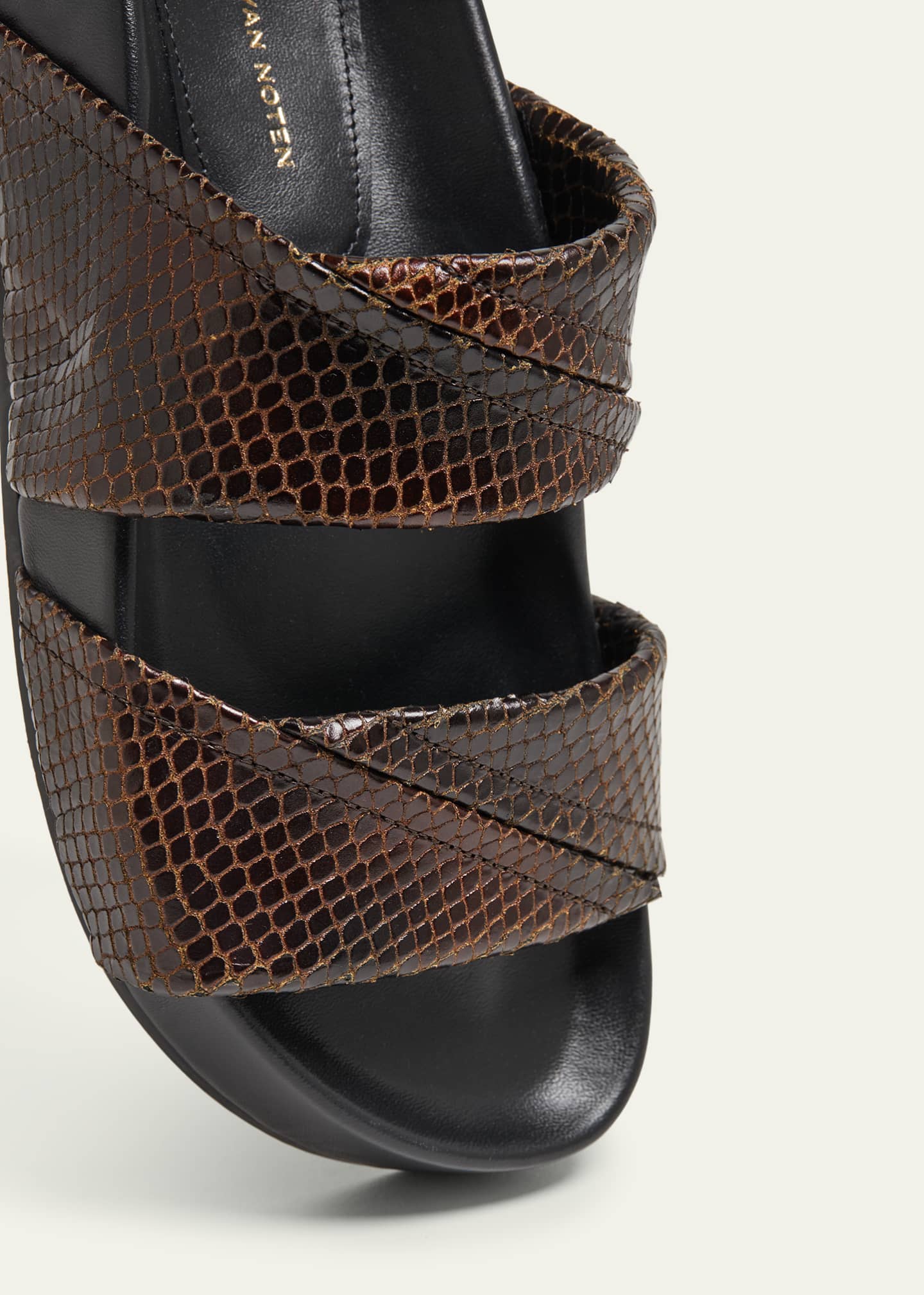 Dries Van Noten Snake-Embossed Leather Platform Slide Sandals