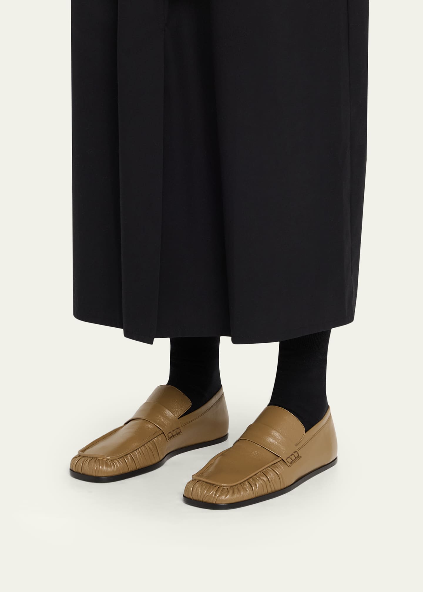 Jil Sander Wrinkled Leather Square-Toe Loafers - Bergdorf Goodman