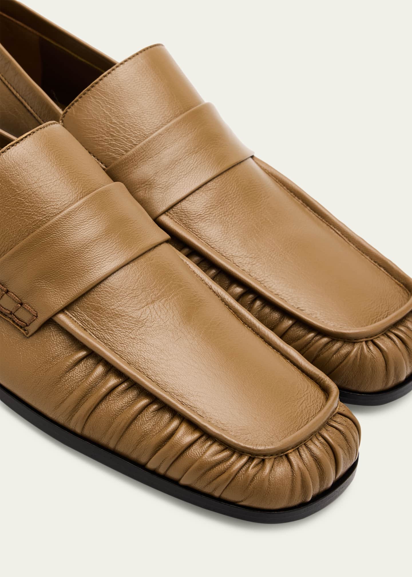 Jil Sander Wrinkled Leather Square-Toe Loafers - Bergdorf Goodman