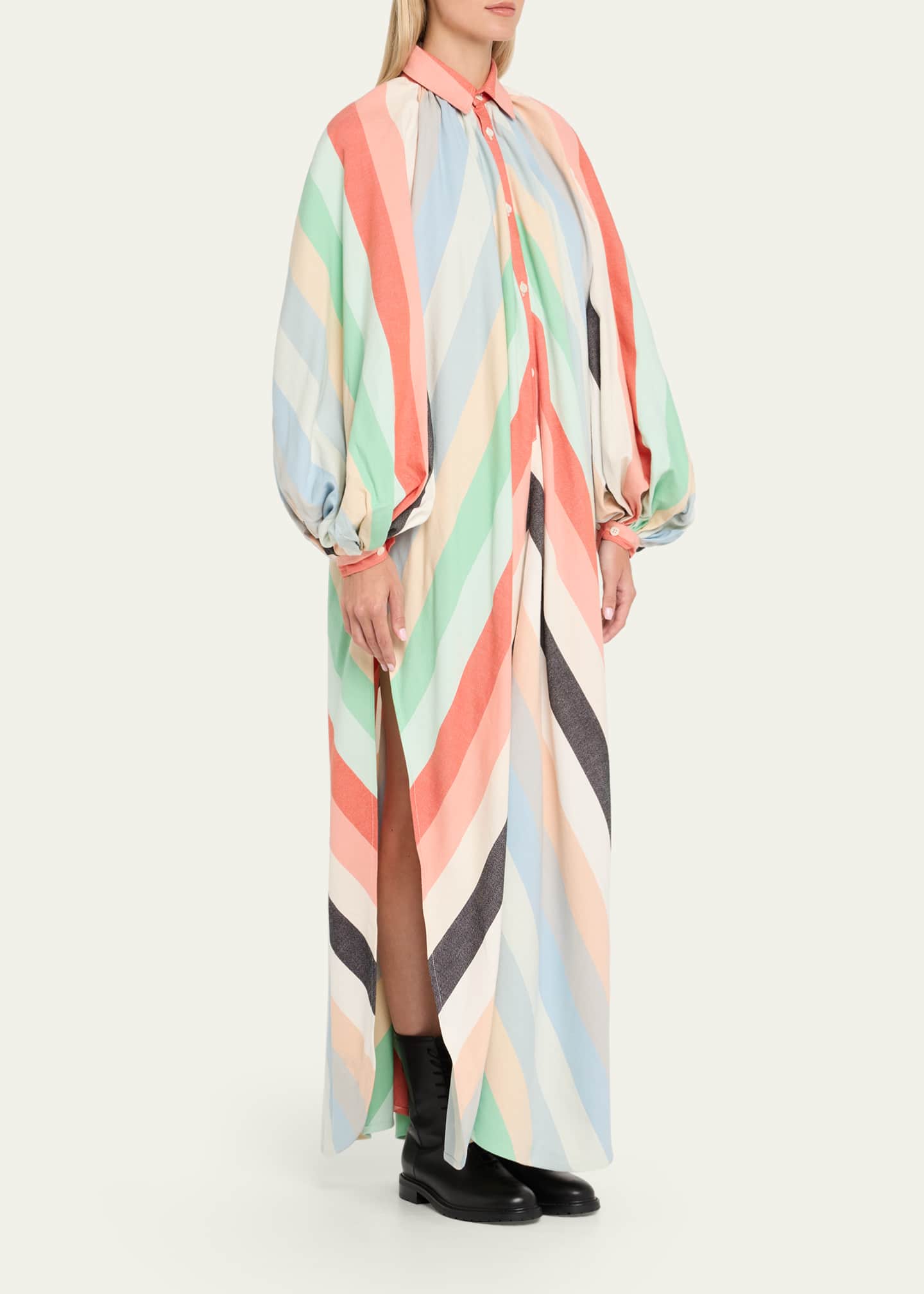 open lace back dress Pink striped long cotton dress with V-neck and tie waist detail – DESTREE main image 1