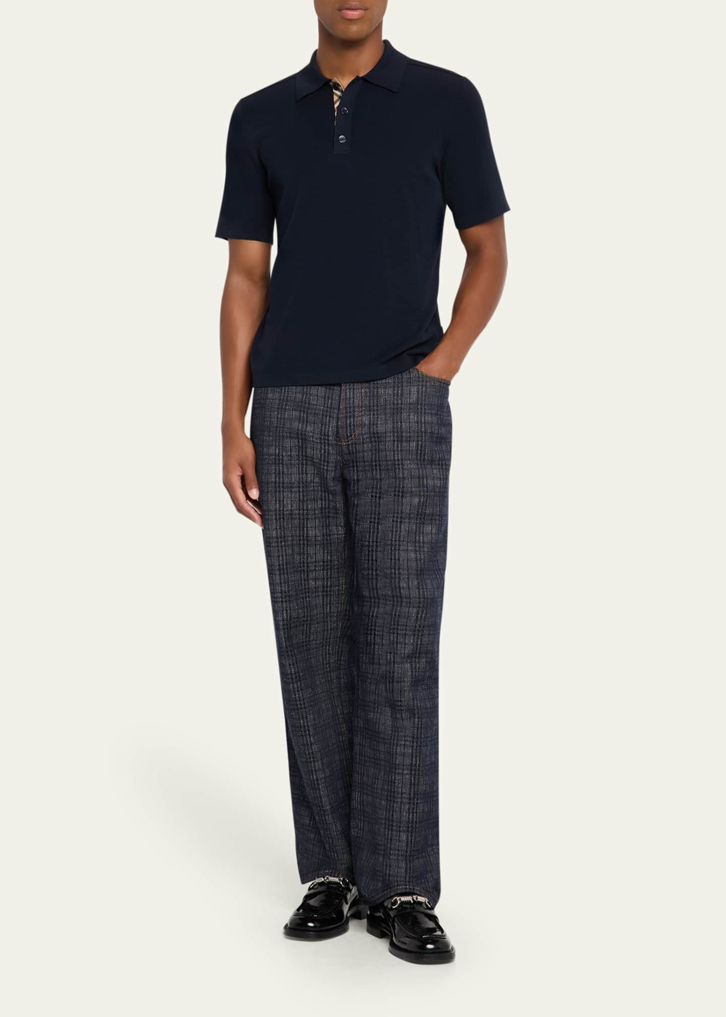 Burberry Men's Wool Knit Check-Placket Polo Shirt Image 2 of 5