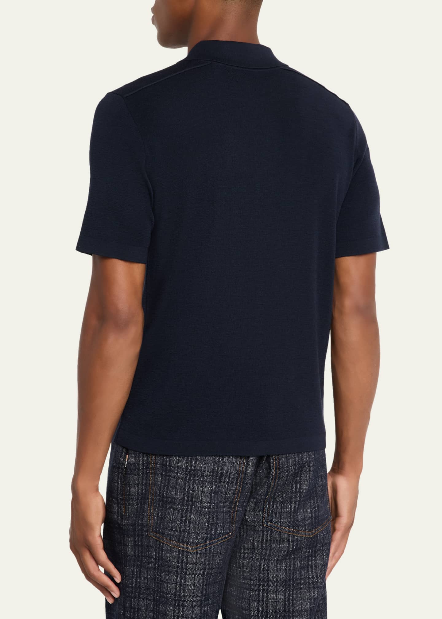 Burberry Men's Wool Knit Check-Placket Polo Shirt Image 3 of 5