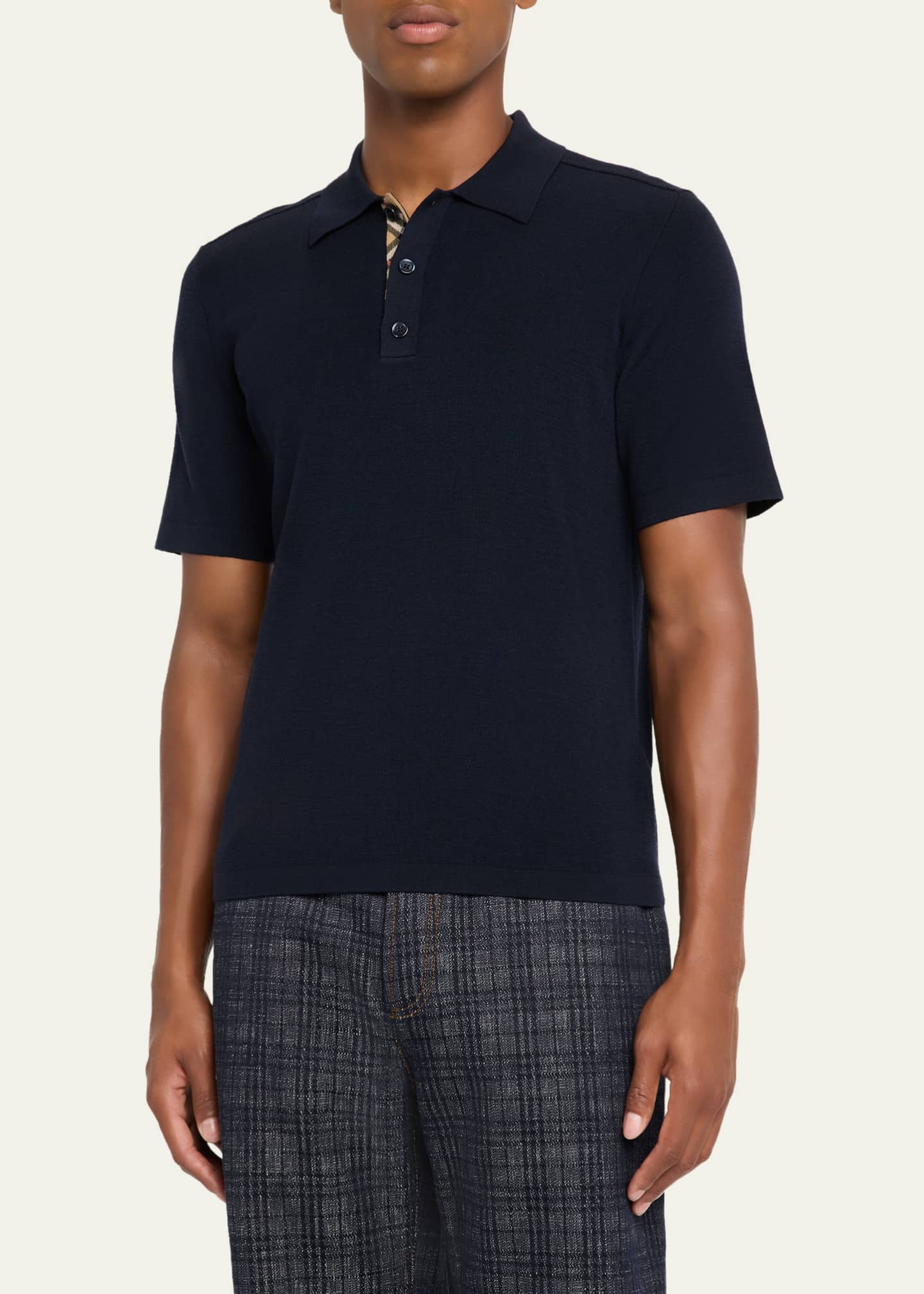 Burberry Men's Wool Knit Check-Placket Polo Shirt Image 4 of 5