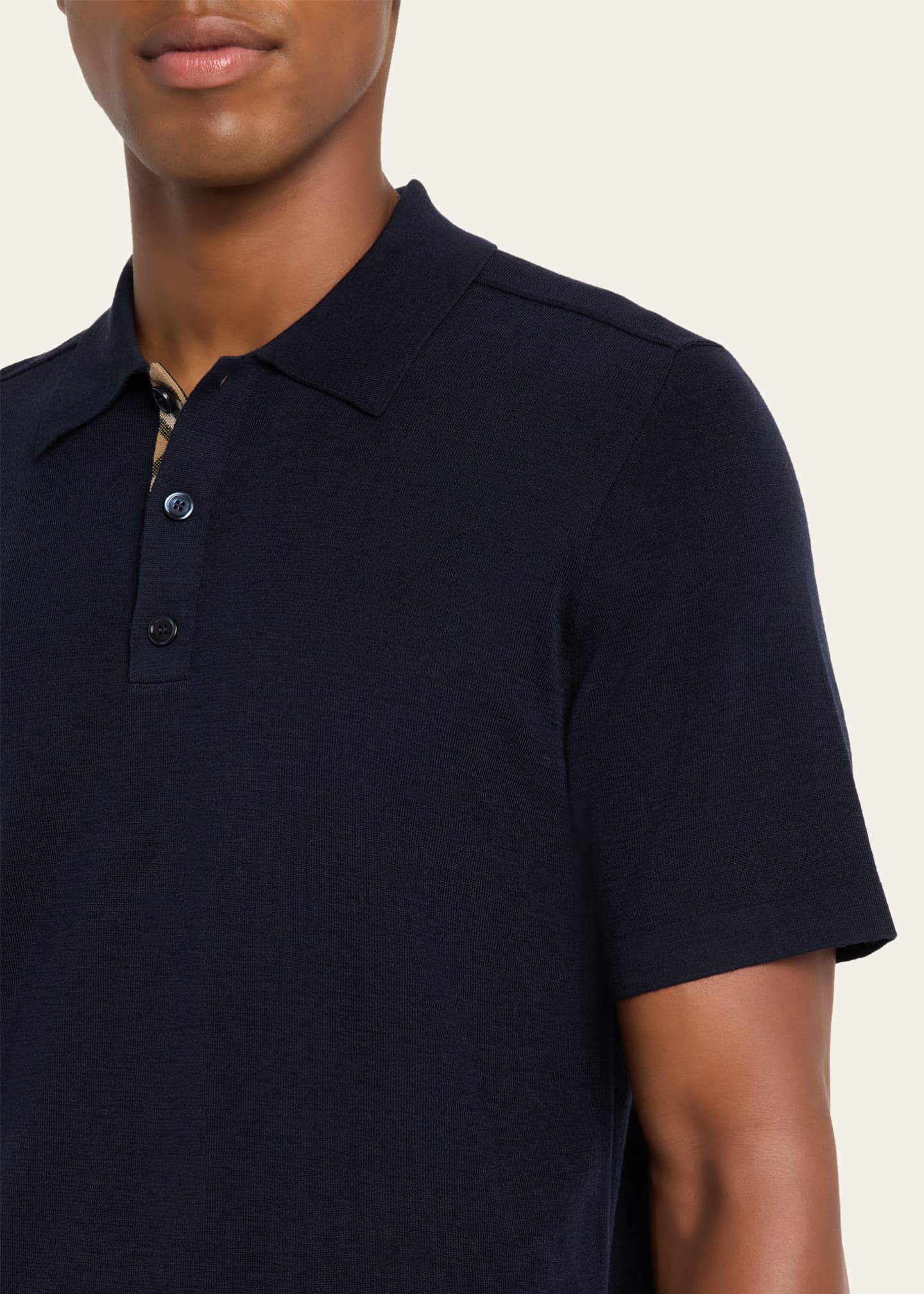 Burberry Men's Wool Knit Check-Placket Polo Shirt Image 5 of 5