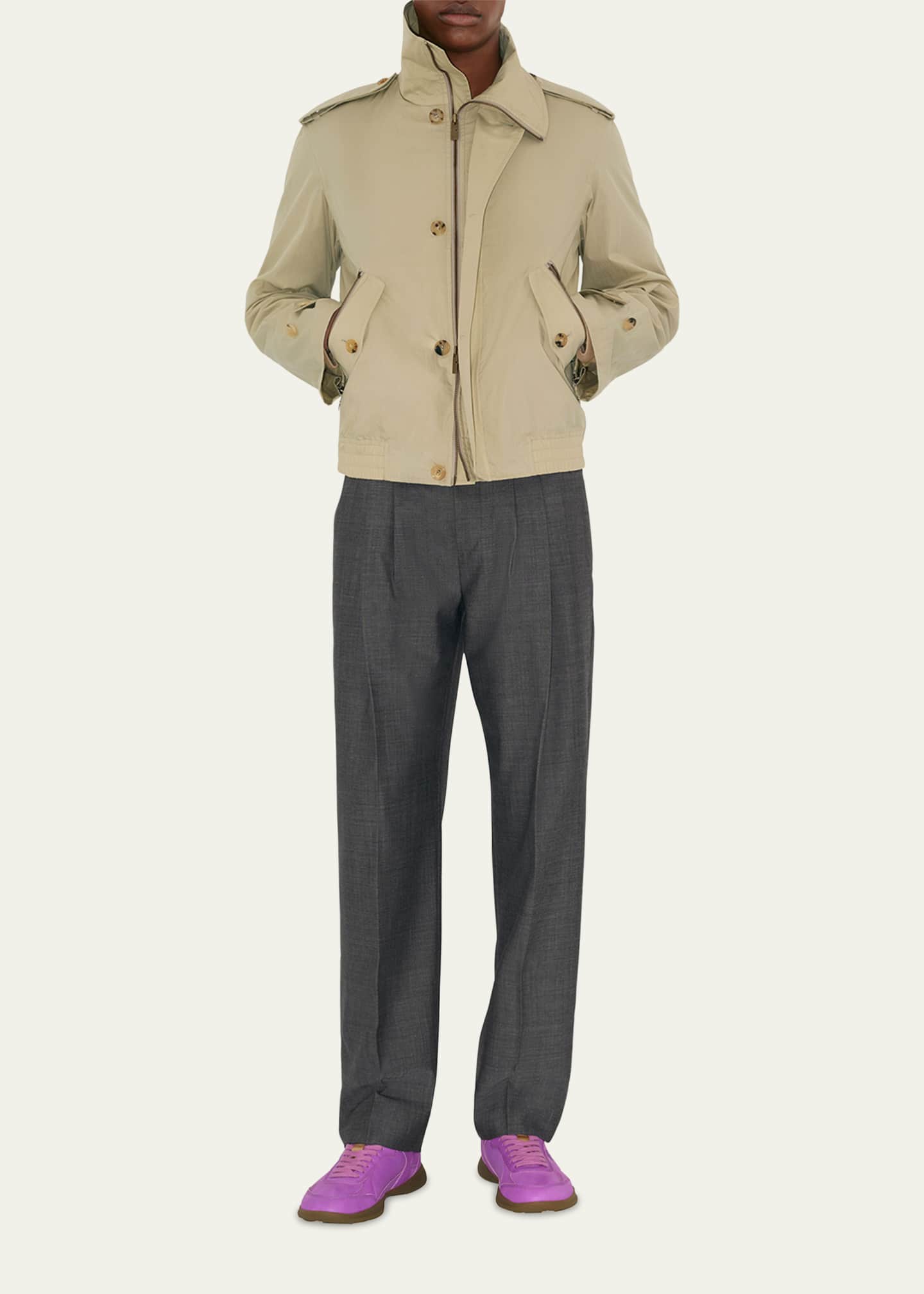 Burberry Men's Wool Double Pleated Trousers Image 2 of 5