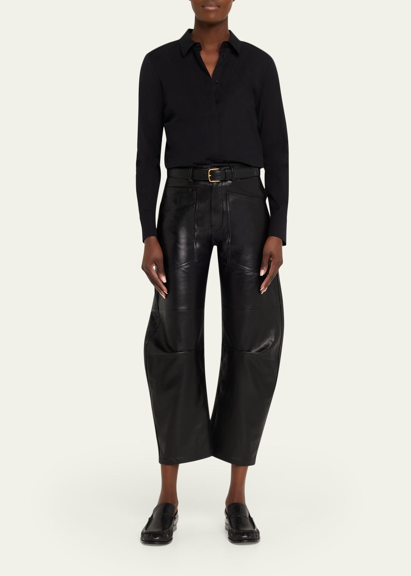 Nili Lotan Shon Leather Barrel-Leg Ankle Pants - Bergdorf Goodman