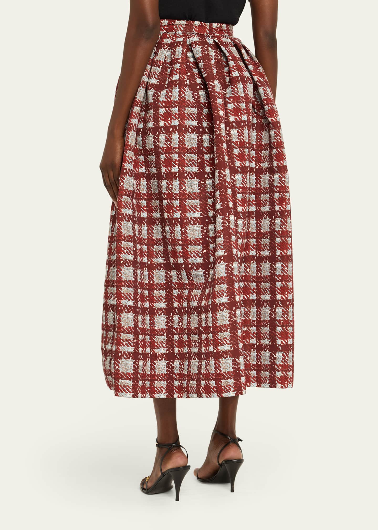 Oscar de la Renta Textured Plaid-Print Pleated Midi Circle Skirt Image 3 of 5