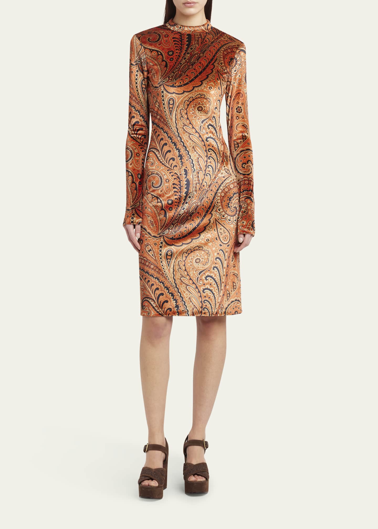 Etro Long-Sleeve Velvet Paisley Dress Image 2 of 5