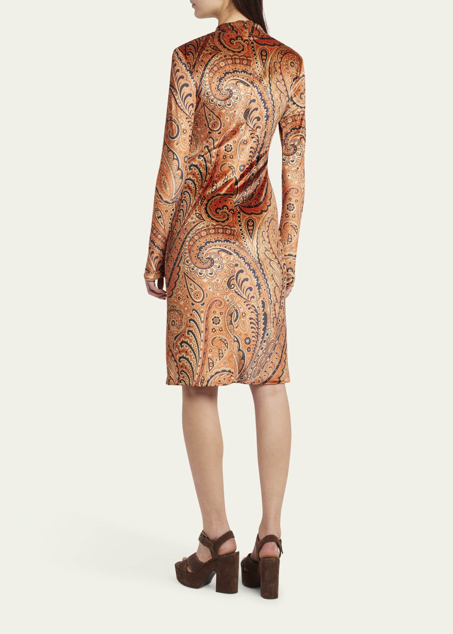 Etro Long-Sleeve Velvet Paisley Dress Image 3 of 5