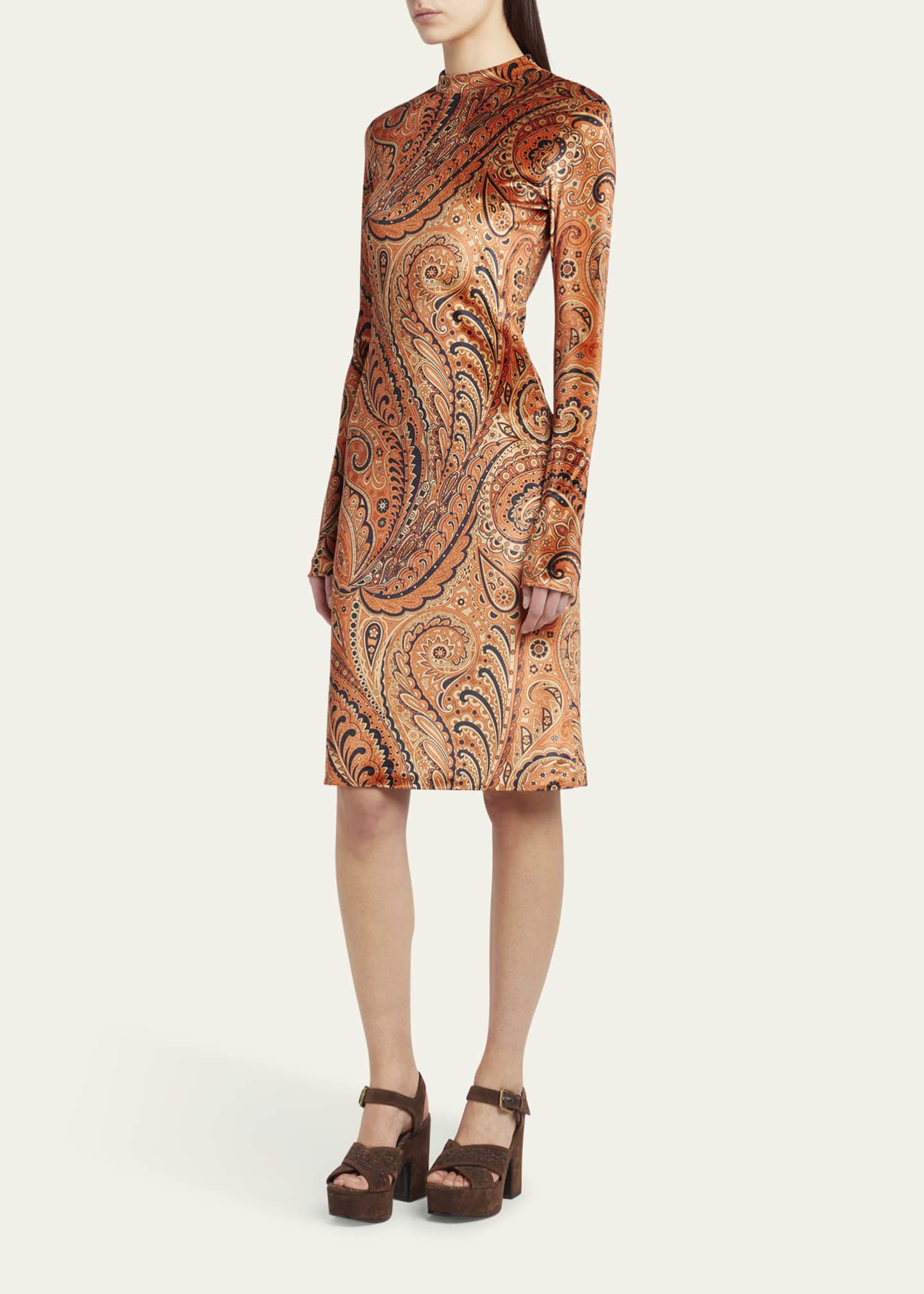 Etro Long-Sleeve Velvet Paisley Dress Image 4 of 5