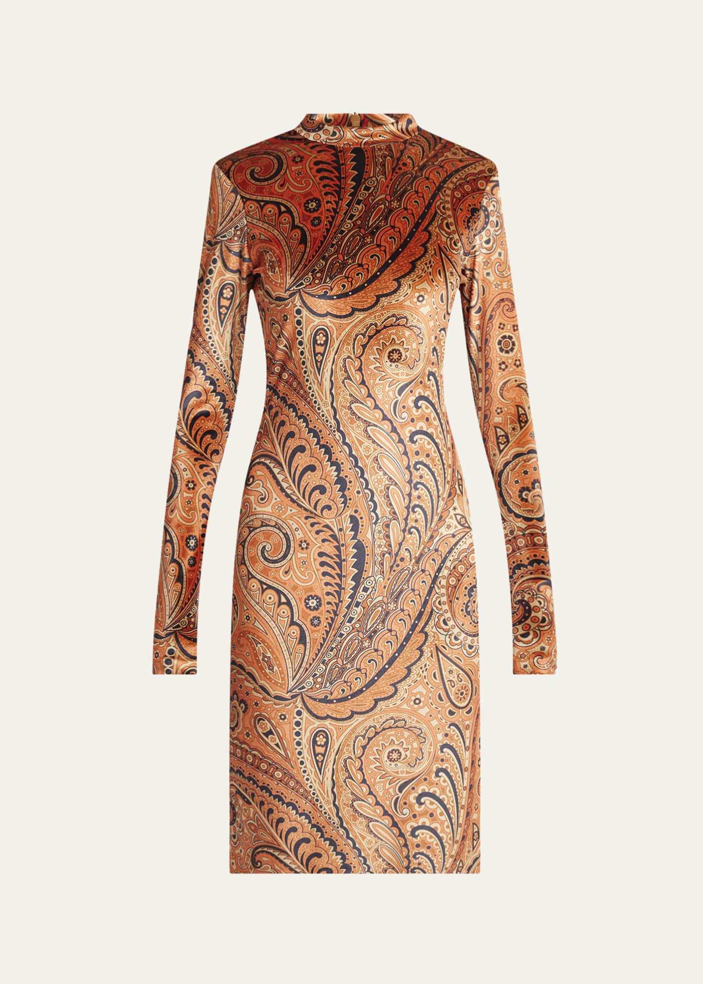 Etro Long-Sleeve Velvet Paisley Dress Image 1 of 5